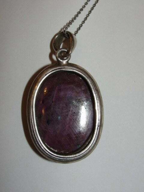 Designer Sterling Silver and Ruby Zoisite Cabochon Pendant Necklace Size ONE SIZE - 2 Thumbnail