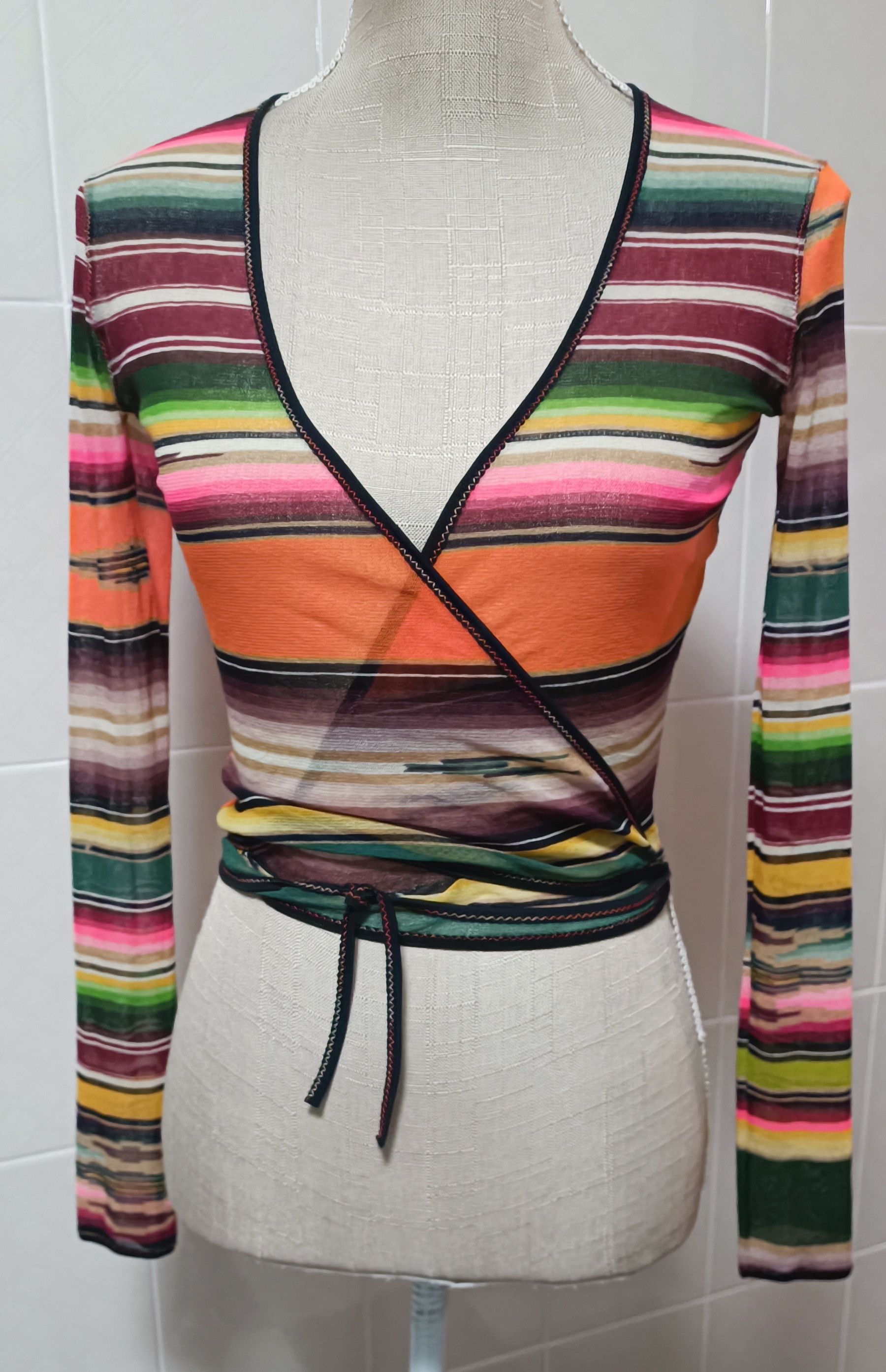 Jean Paul Gaultier SS2005 - Multicolor stripes mesh Crop top Size XS / US 0-2 / IT 36-38 - 1 Thumbnail