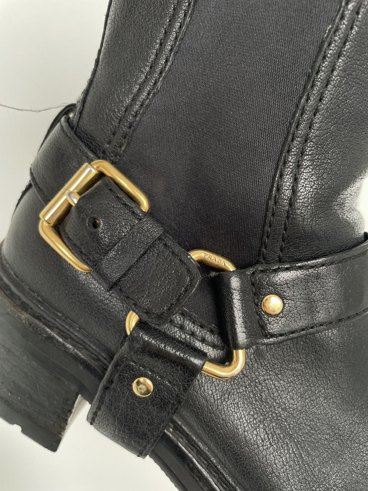 Prada × Vintage PRADA Biker Ankle Motorcycle Leather Boots Size EU 38,5 Size US 8.5 / IT 38.5 - 3 Thumbnail
