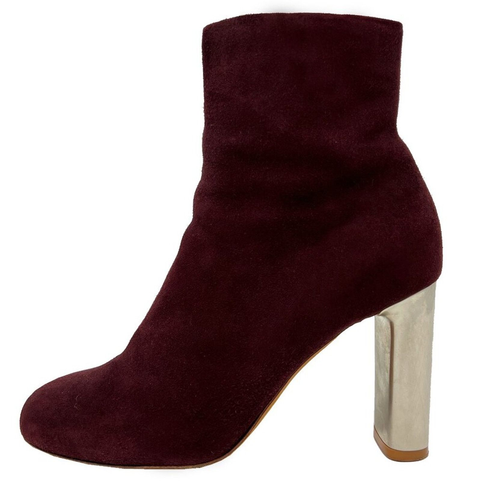 Celine Celine Dark Cherry Suede Mid-Calf Boots Silver Block Heel Size US 7.5 / IT 37.5 - 1 Thumbnail