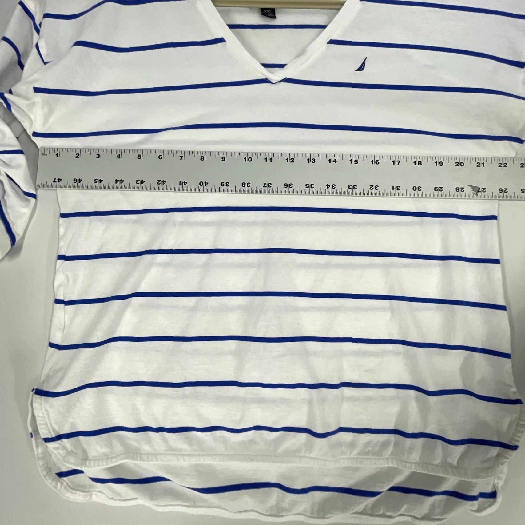 Nautica Nautica Tee Shirt Women 2XL Blue White Striped V-Neck Short Sleeve 100% Cotton Size XXL / US 16-18 / IT 52-54 - 4 Thumbnail