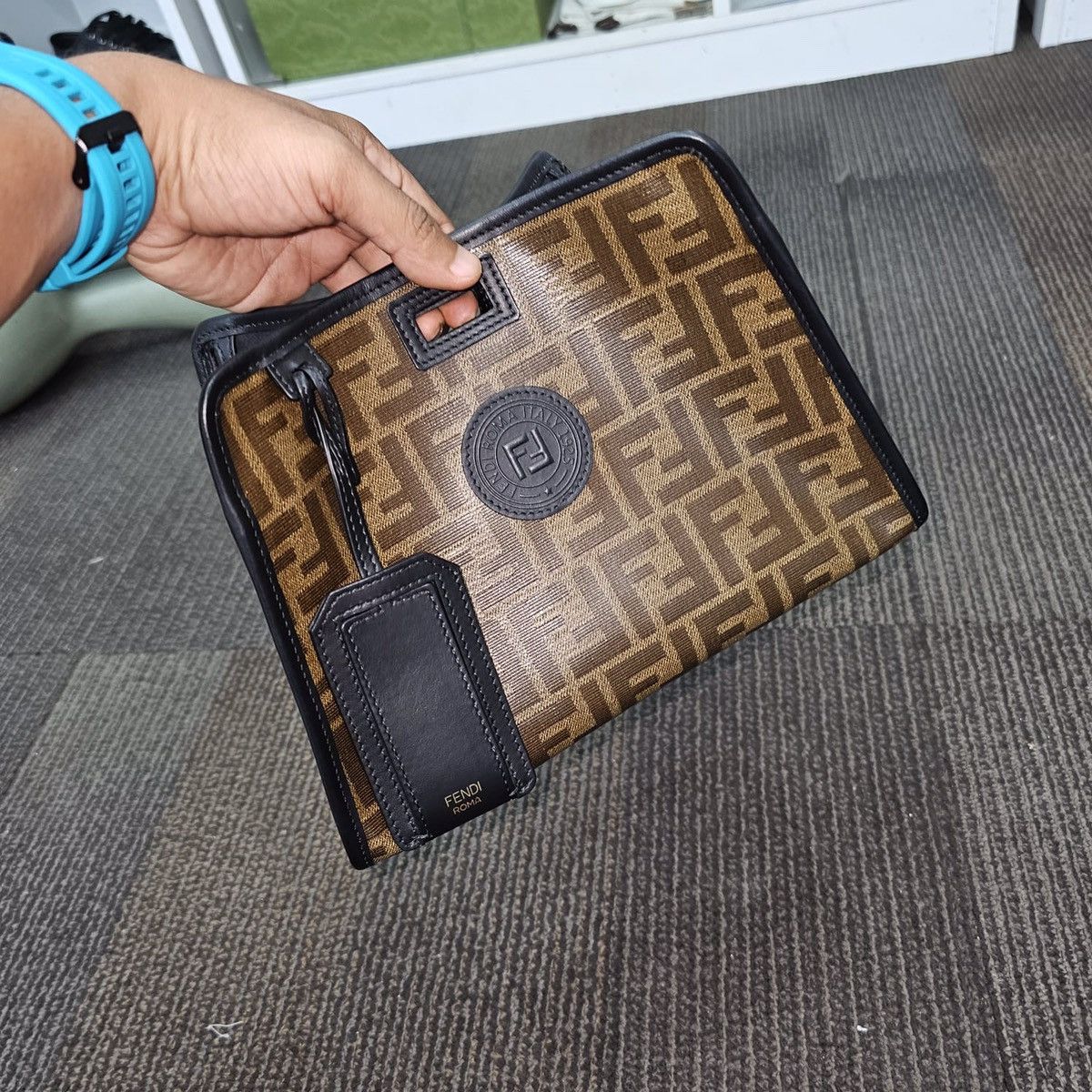 image of Fendi Defender Mini Peekaboo Handbag in Brown, Women's