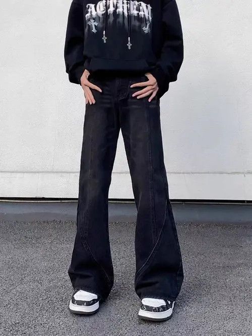 VIBE High Street Vintage Washed Spliced Micro Flare Jeans Size US 34 / EU 50 - 7 Thumbnail