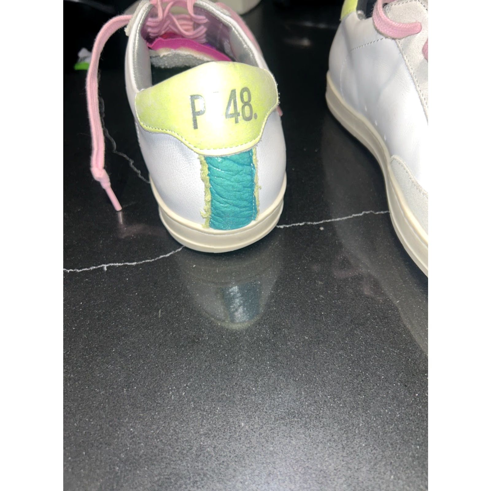 P448 P448 John Sneakers Womens 39 White Leather Pink Trim Mid Top Shoes Casual Athletic Sneaker Womens Size M / US 6-8 / IT 42-44 - 2 Thumbnail