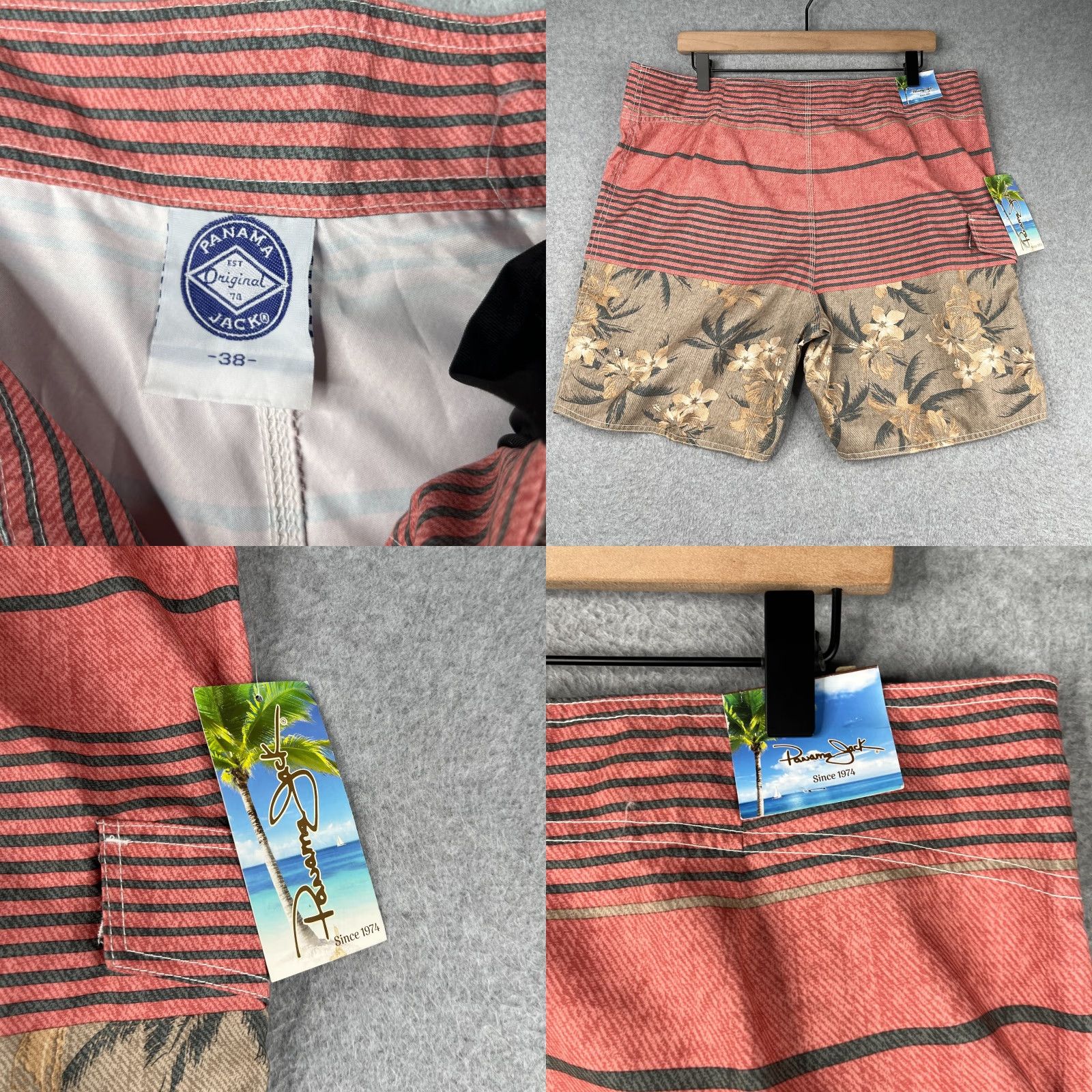 Panama Jack Panama Jack Board Shorts Mens 38 Pink Beige Tropical Print NWT Beach Surfing Size US 38 / EU 54 - 8 Thumbnail