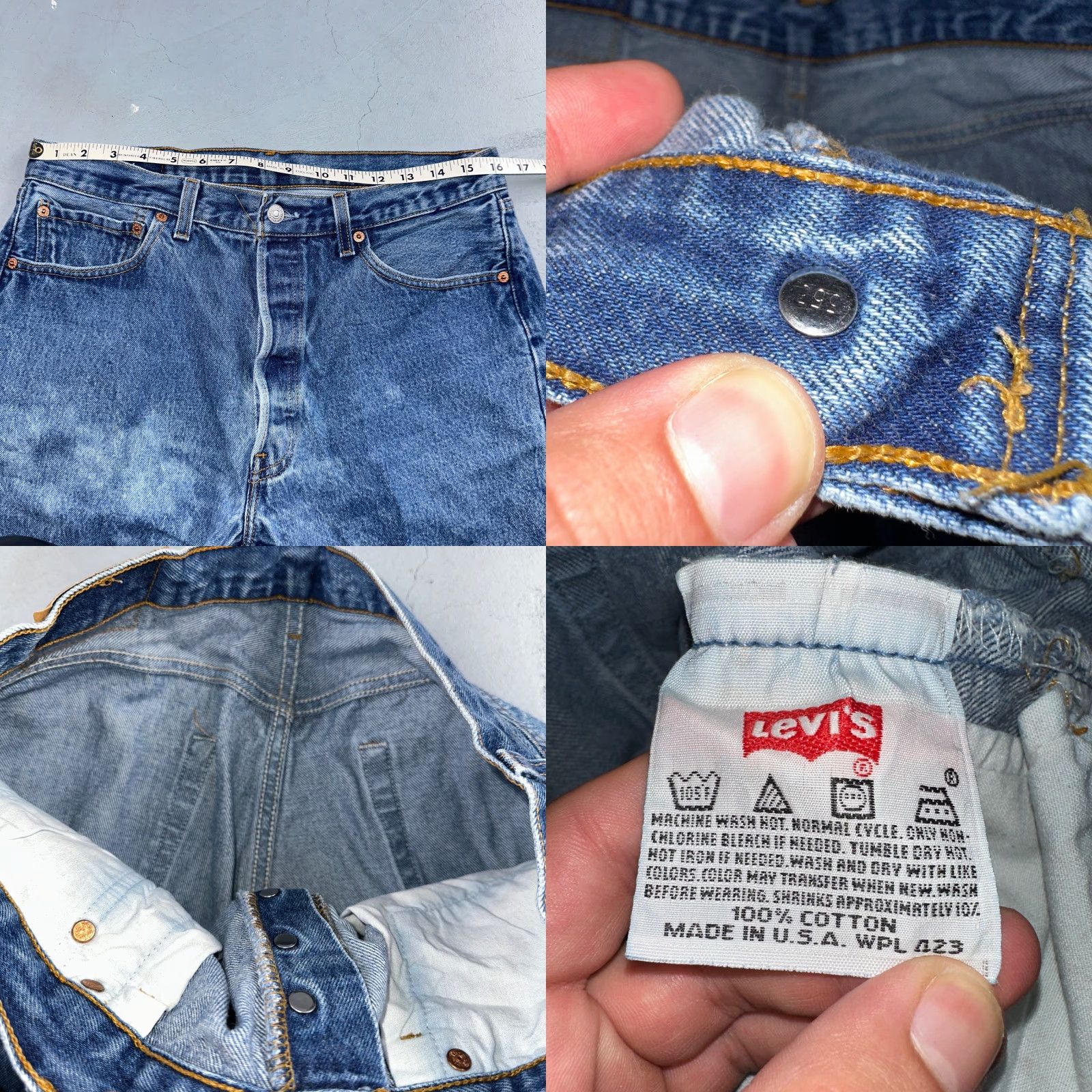 Levi's VINTAGE Levi's 501 Jeans | 35x34 | Light Blue Cotton Denim | USA 90s Straight Leg Mens Jeans Size US 35 - 8 Thumbnail