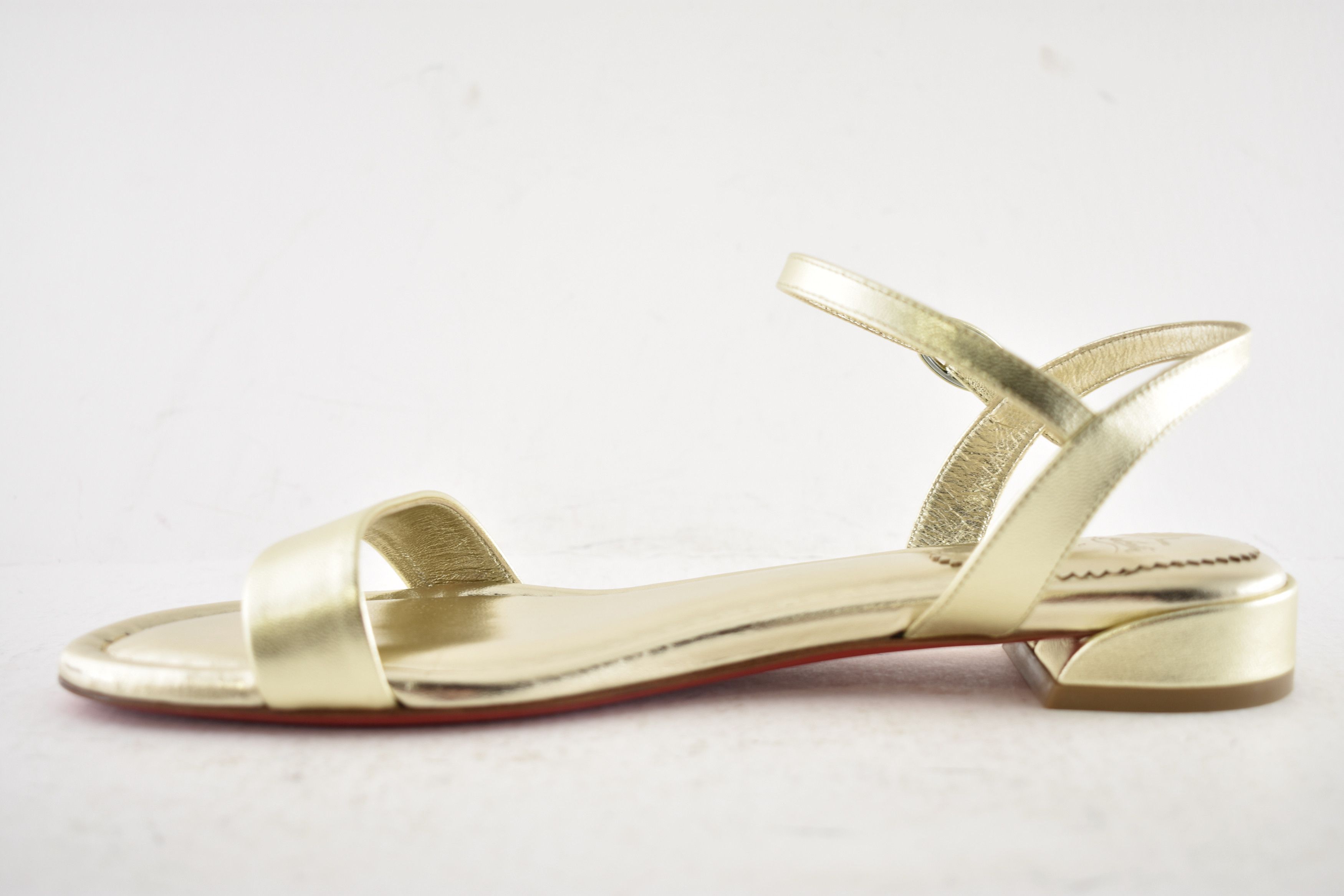 Christian Louboutin Sweet Jane Sandal Flat Platine Gold Leather Ankle Strap 41 Size US 11 / IT 41 - 14 Thumbnail