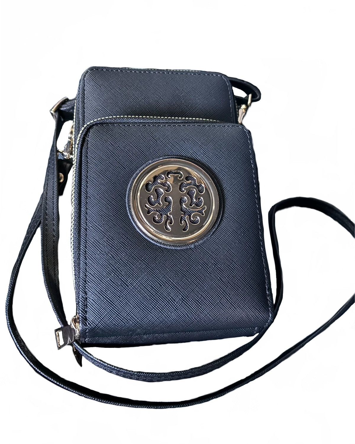 H&M Black Faux Leather Triple-Zip Crossbody Purse Gold Zip H&M Size ONE SIZE - 1 Thumbnail