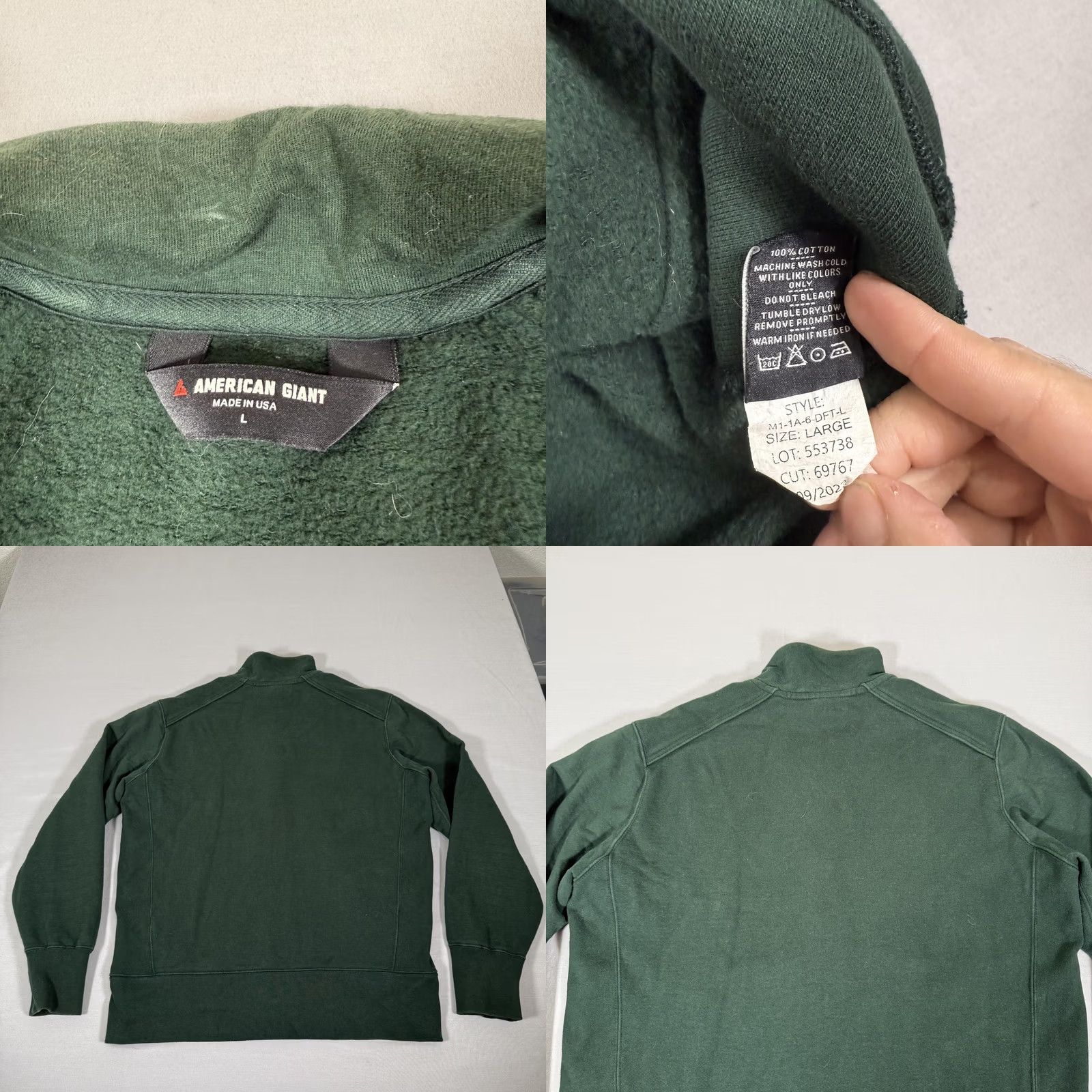 Vintage American Giant Sweatshirt Mens L Green Full Zip Heavyweight Cotton Fleece USA Work Size US L / EU 52-54 / 3 - 8 Thumbnail