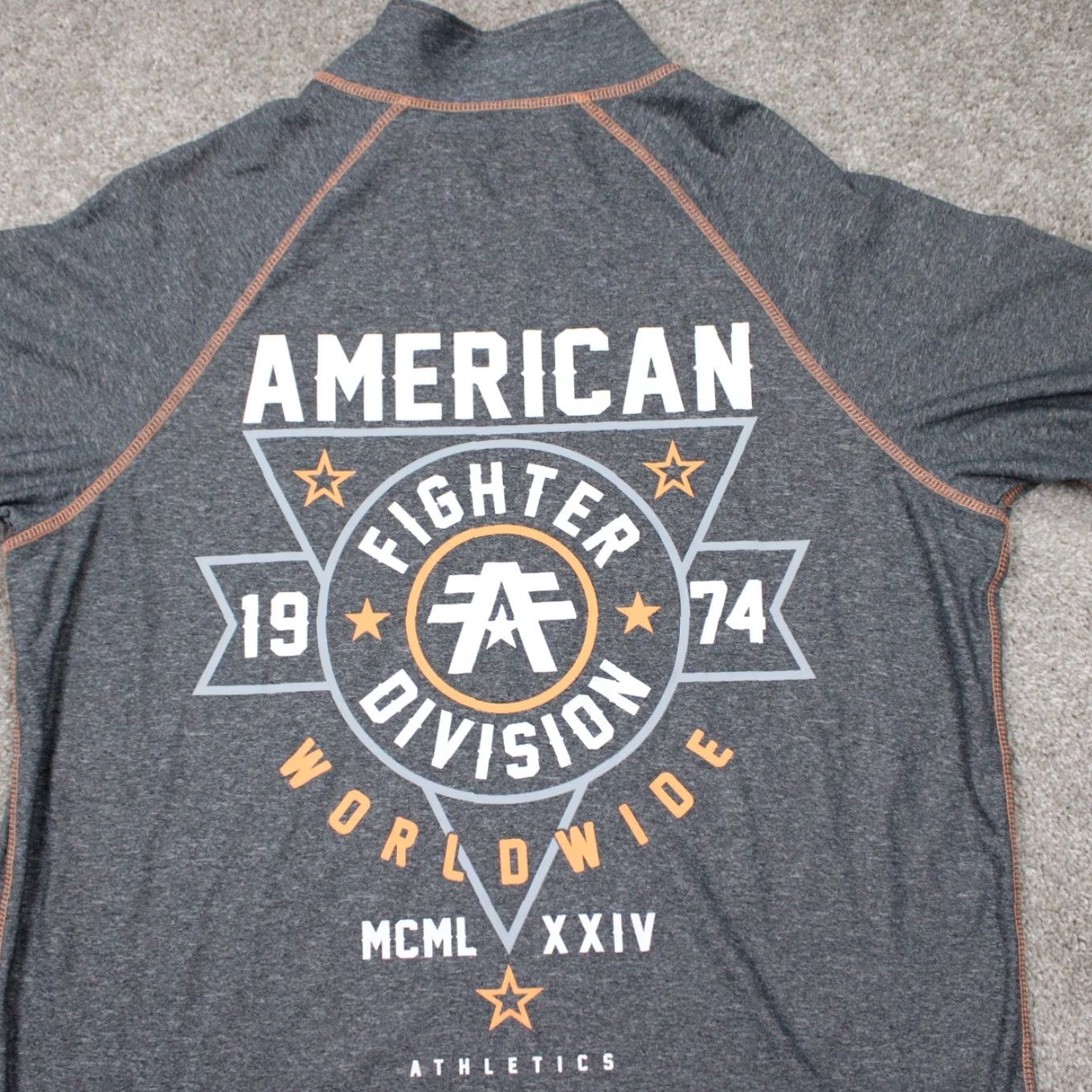 Vintage American Fighter Sweatshirt Men 2XL Gray/Orange 1/4 Zip L/S Pullover Sweater Size US XXL / EU 58 / 5 - 2 Thumbnail