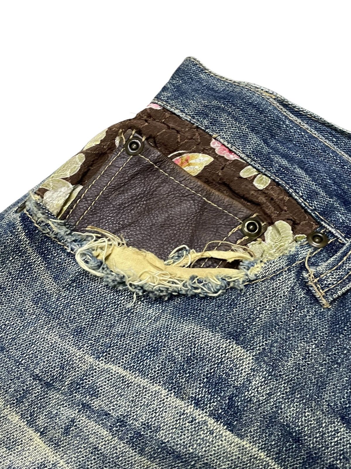 Guru × Hysteric Glamour × Japanese Brand Gumu Japan Boro Patchwork Cut & Sew Leather Trimmed Jeans Size US 32 / EU 48 - 12 Thumbnail