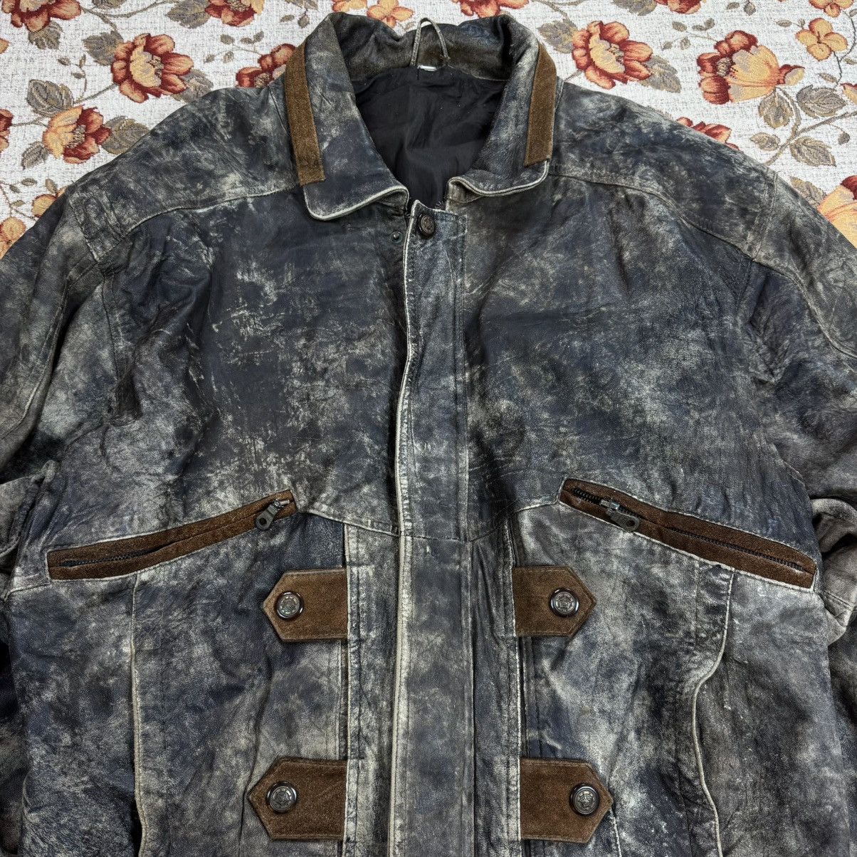 Vintage Vintage Washed Brown Leather Jacket Distressed 90s boxy fit Size US XL / EU 56 / 4 - 7 Thumbnail