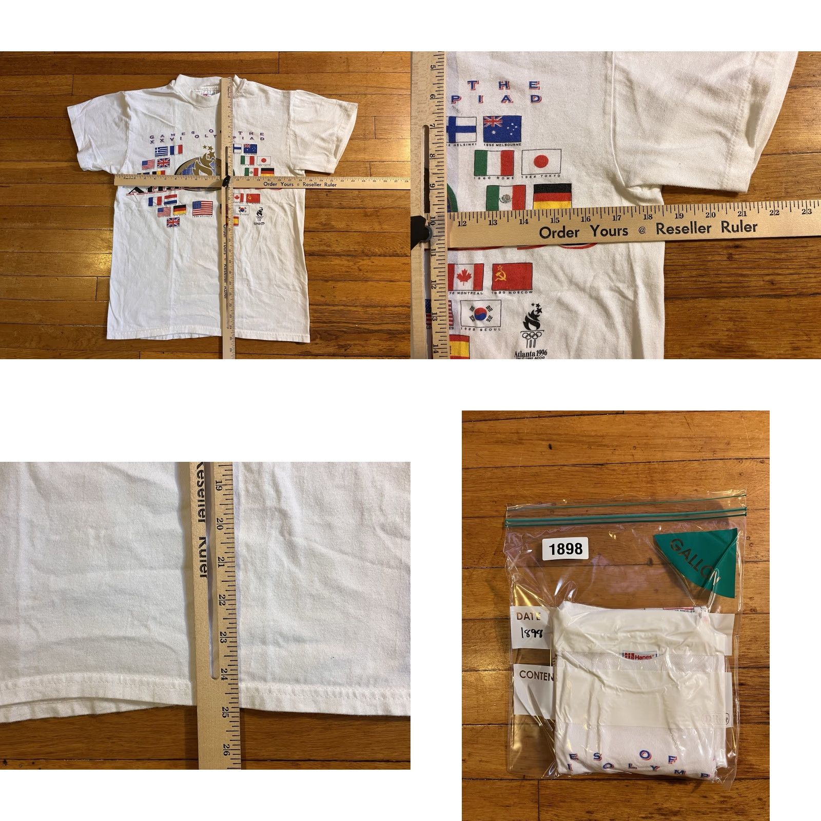 Hanes VINTAGE Hanes Beefy T-Shirt Men’s M White 1996 Olympics Atlanta Country Flags 90s Graphic Print Crew Neck Short Sleeve Size US M / EU 48-50 / 2 - 8 Thumbnail