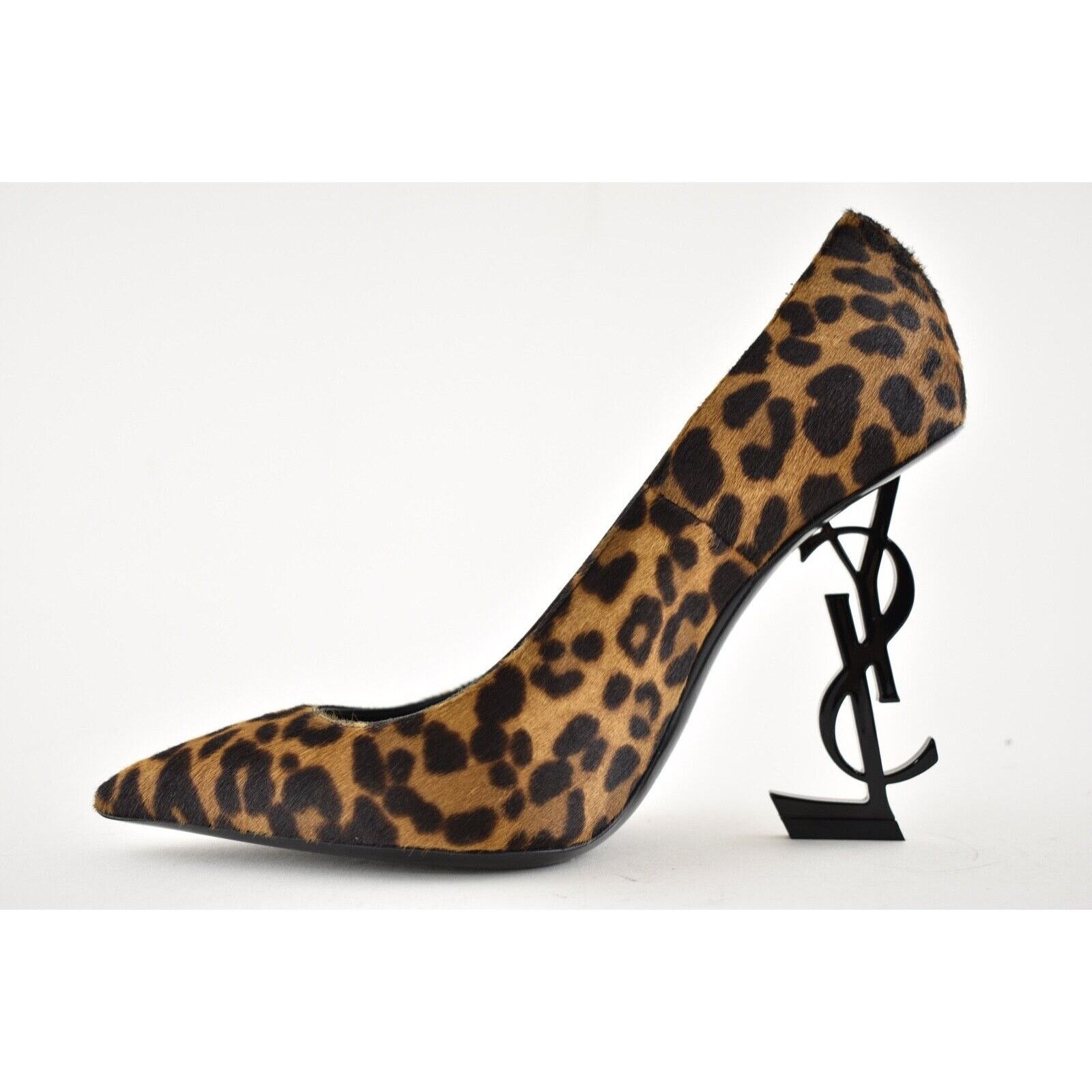 Yves Saint Laurent YSL Logo Opyum Opium 110 Black Brown Leopard Heel Pump 38 Size US 8 / IT 38 - 8 Thumbnail