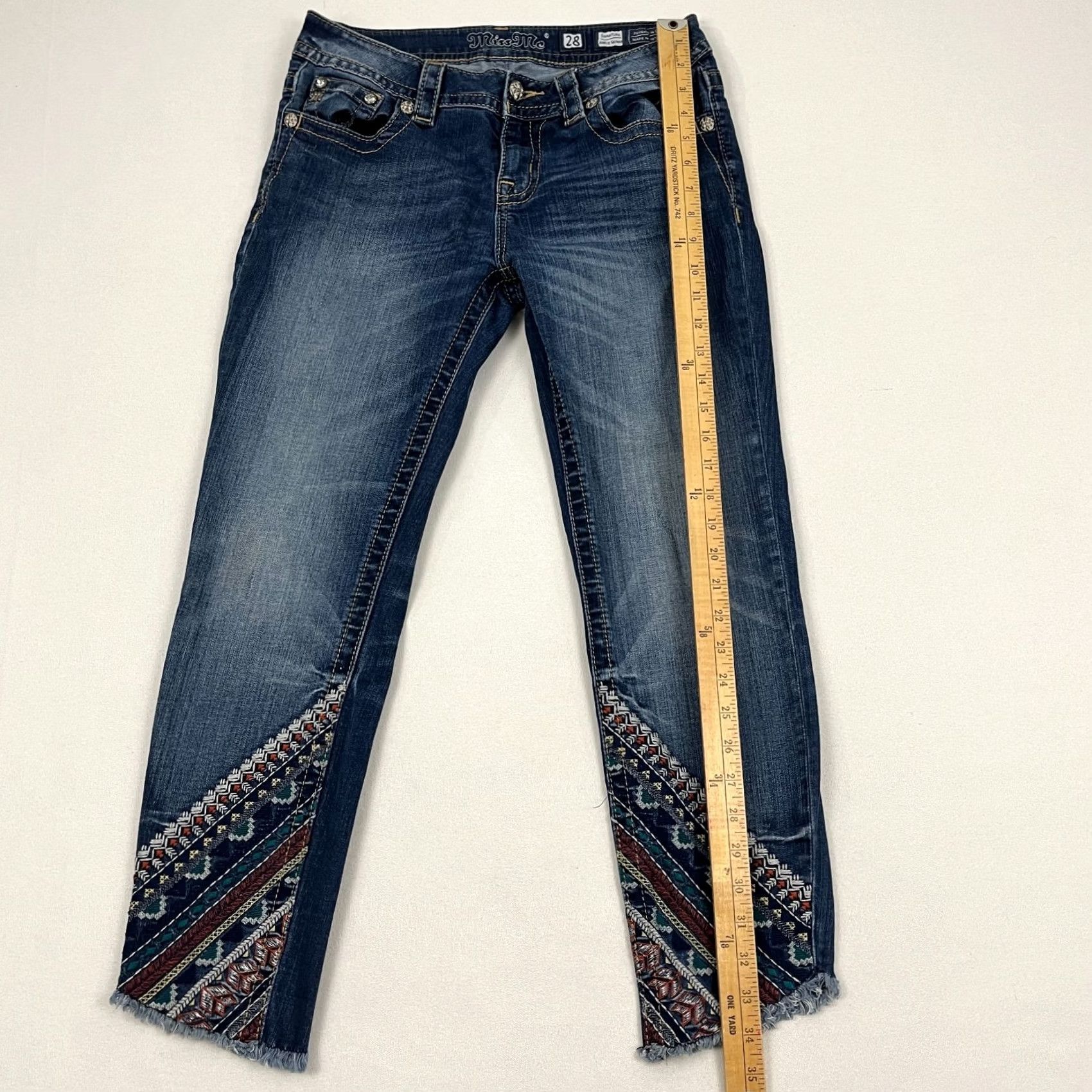 Miss Me Miss Me Womens 28 W28 I26 Ankle Skinny Blue Denim Jeans Inset Embroidered Ankle Size 28" / US 6 / IT 42 - 5 Thumbnail