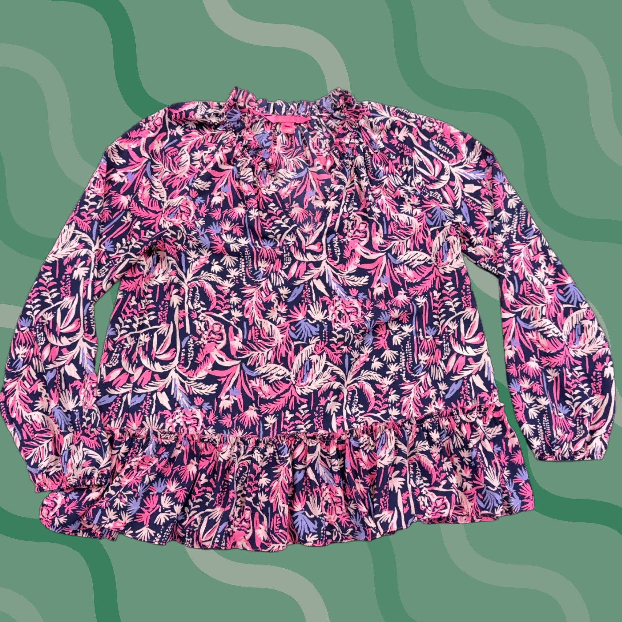 Lilly Pulitzer Lilly Pulitzer Blouse Womens Small Multicolor Floral Ruffle Tunic Long Sleeve Size S / US 4 / IT 40 - 1 Thumbnail
