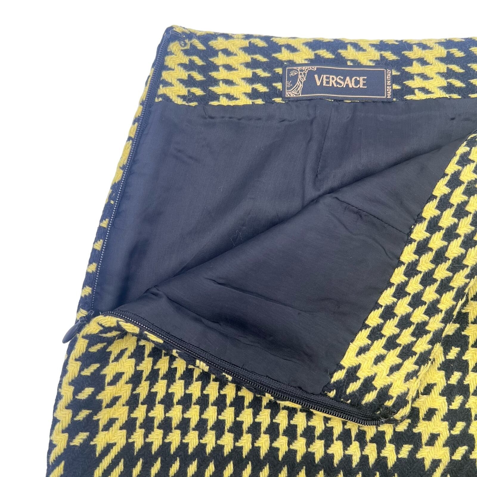 Versace Versace | Vintage Y2K Yellow Houndstooth Mini Skirt 2004 Size 25" / US 0 / IT 36 - 7 Thumbnail