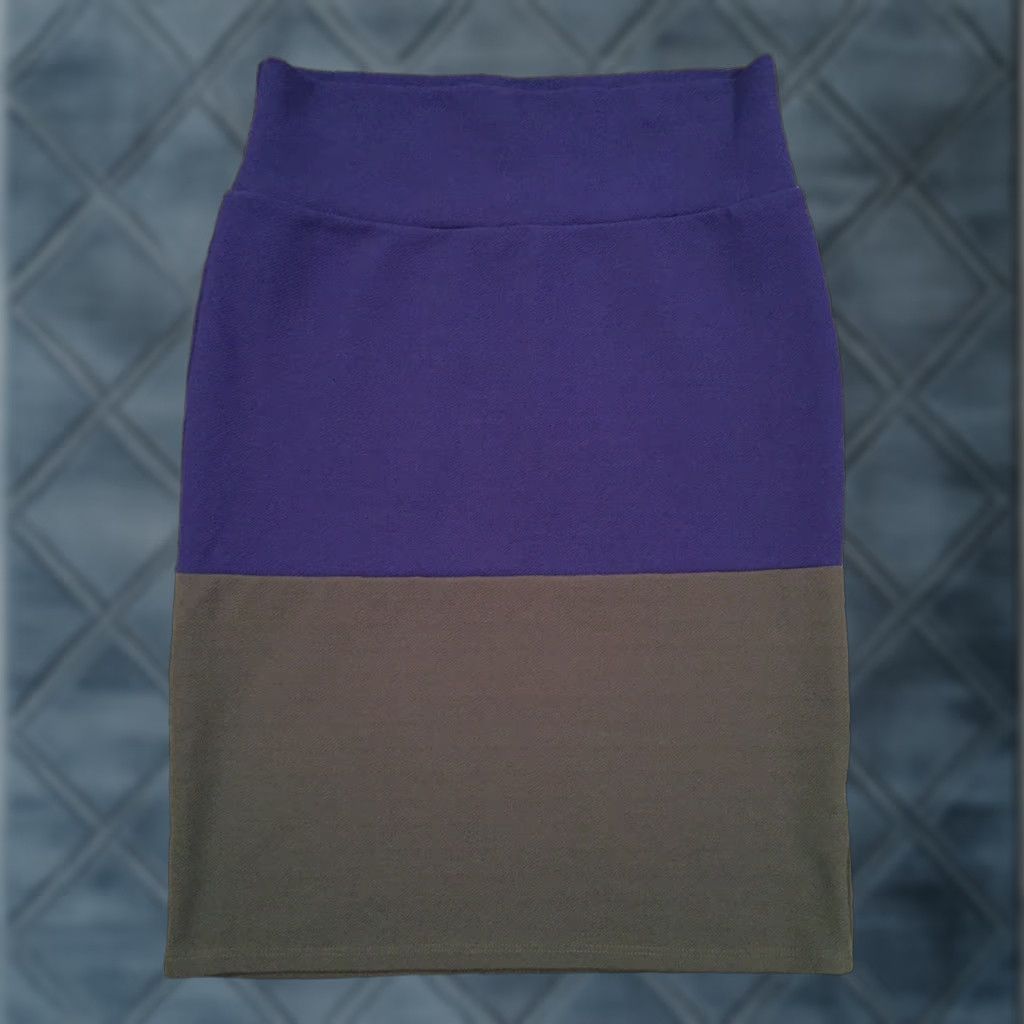 Vintage LuLaRoe Cassie Skirt Large Blue Gray Knee Length Unlined Pull On Regular Size Women Knit Polyester Spandex Size 36" / US 14 / IT 50 - 1 Thumbnail