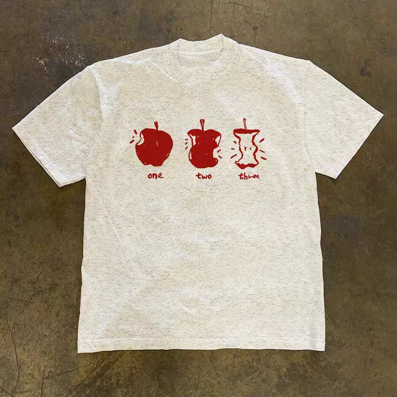 Japanese Brand Grey retro apple print t-shirt Size US M / EU 48-50 / 2 - 1 Thumbnail