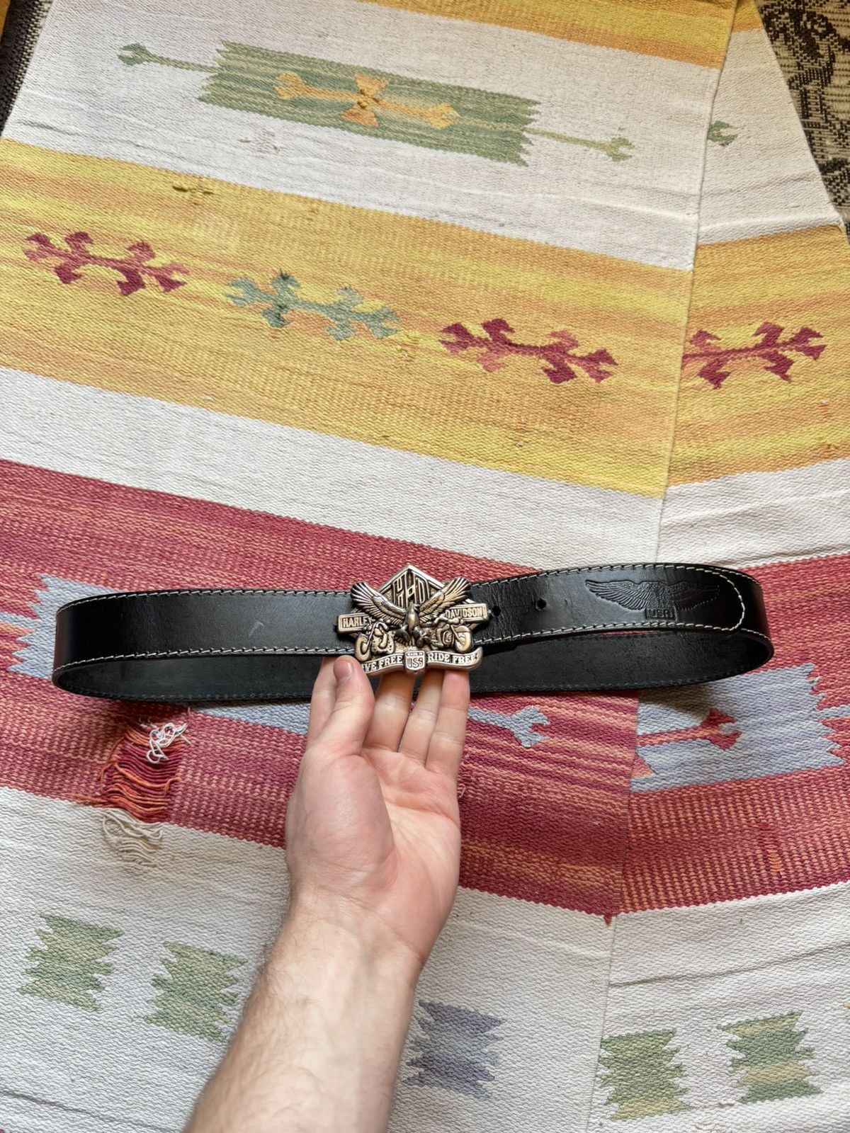 Genuine Leather Vintage 00’s Harley Davidson y2k Black Genuine Leather Belt Size ONE SIZE - 1 Thumbnail