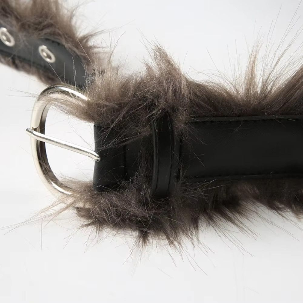 Japanese Brand Fur Luxury Pin Buckle Waistband Casual Versatile Plush Belt Size ONE SIZE - 6 Thumbnail
