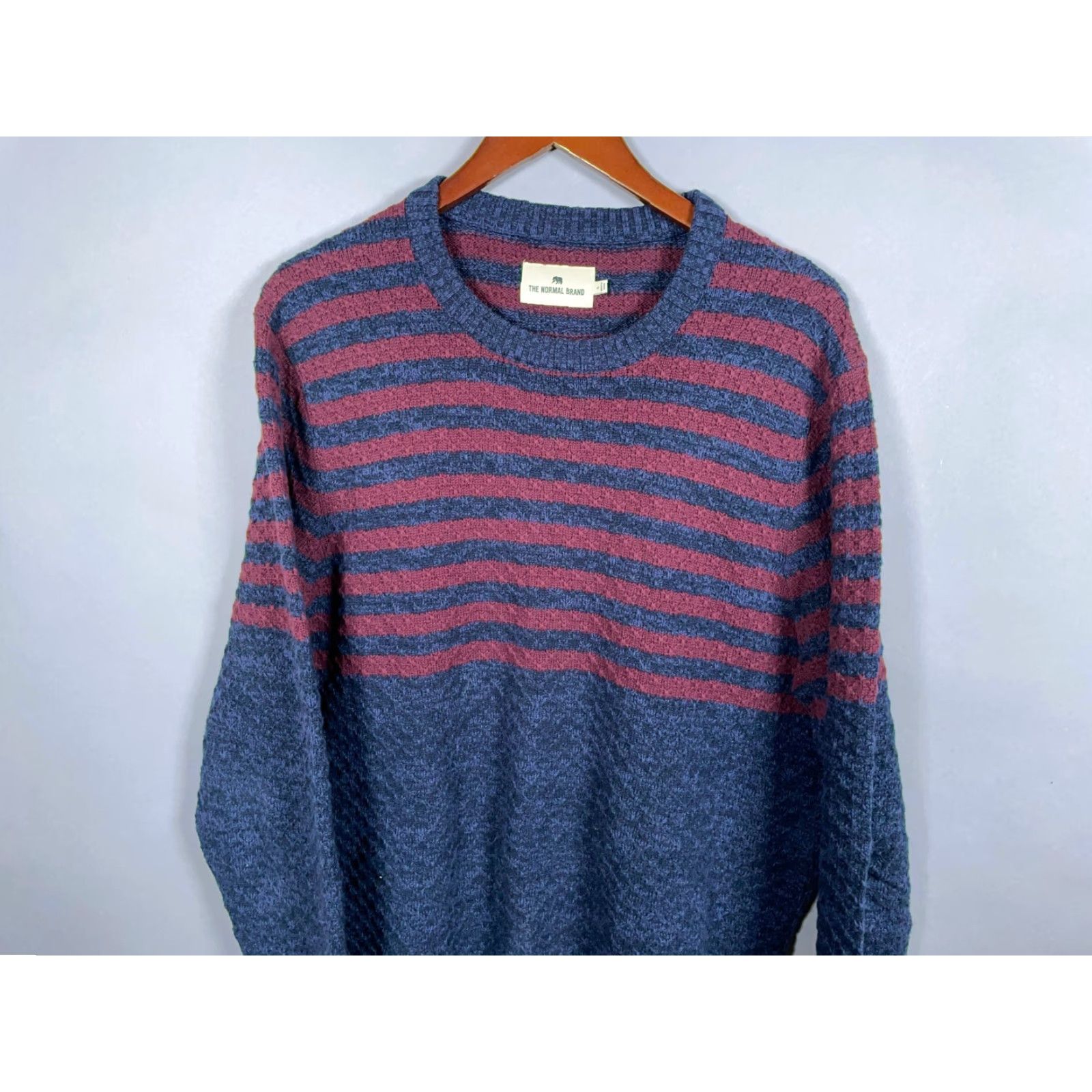 J Brand The Normal Brand Sweater Adult Large Blue Red Striped Chunky Knit Crewneck Mens 90s Preppy Size US L / EU 52-54 / 3 - 4 Thumbnail