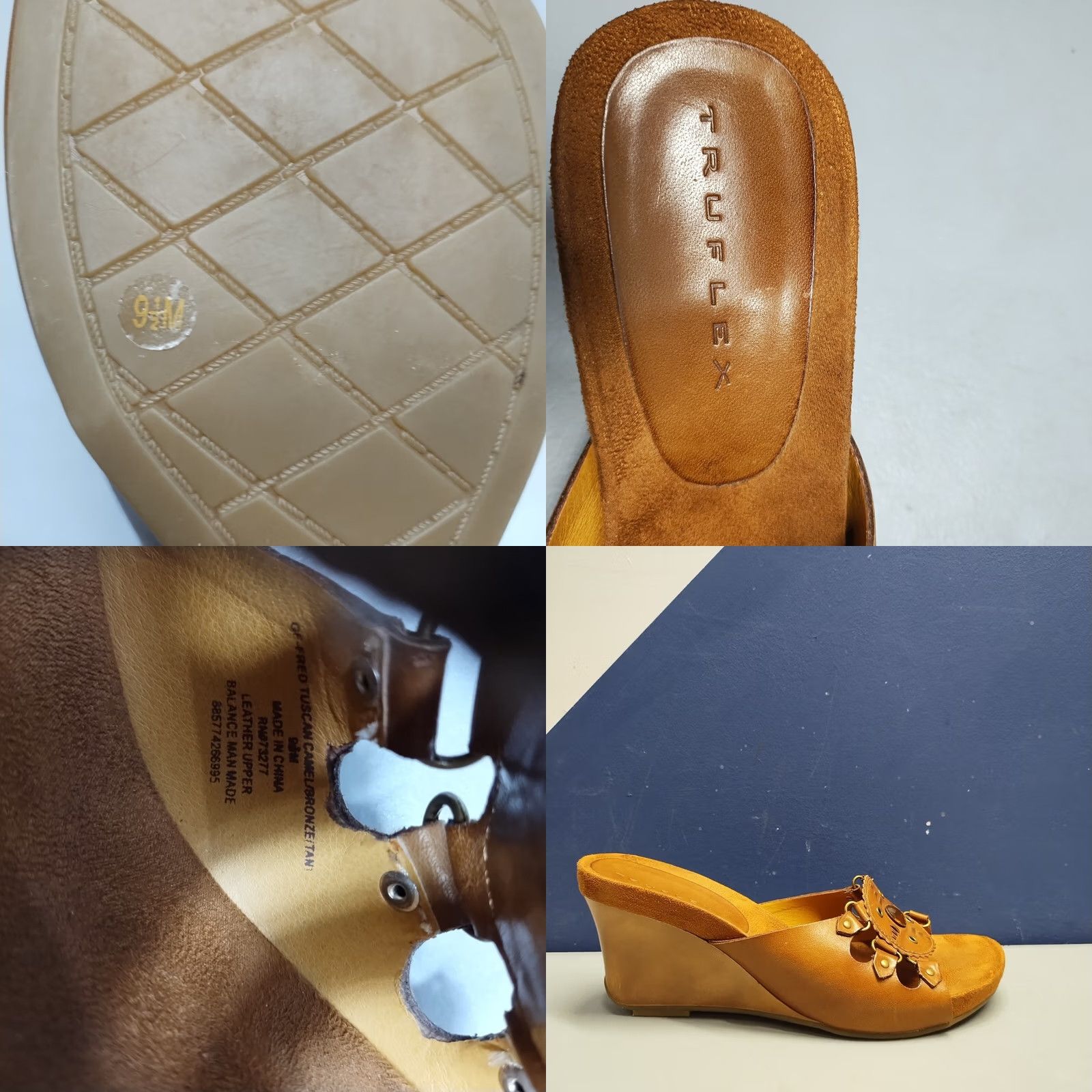 Camel Truflex Wedge Sandal Womens 9.5M Brown Leather GF-Fred Tuscan Camel Bronze EUC Size US 10 / IT 40 - 8 Thumbnail