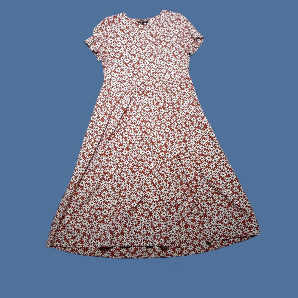 Madewell Madewell Red White Clara Midi V-Neck Dress Womens Small Falling Daisies Floral Size S / US 4 / IT 40 - 1 Thumbnail