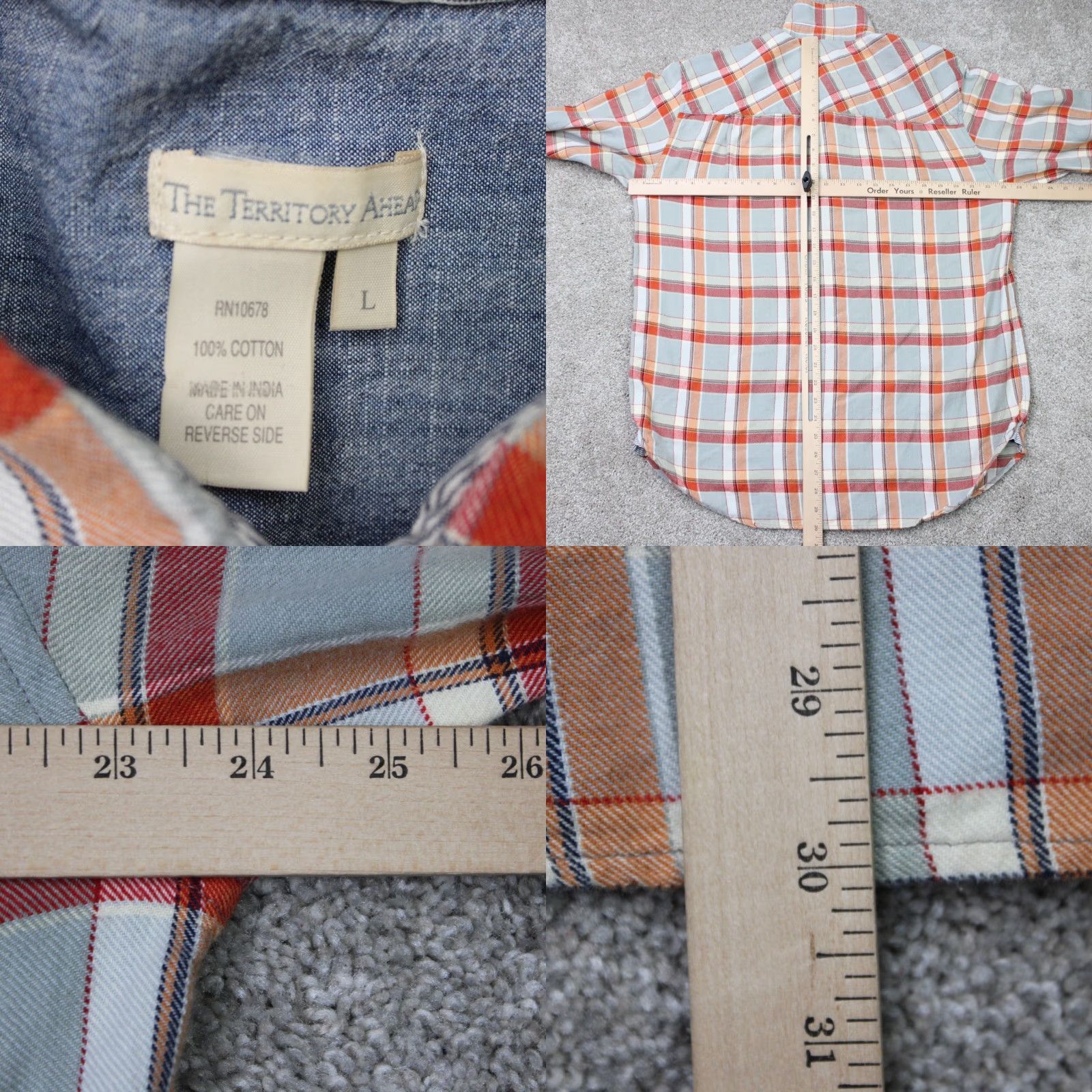 The Territory Ahead VINTAGE Territory Ahead Shirt Mens Large Red/Orange/Gray Plaid Cotton Long Sleeve Size US L / EU 52-54 / 3 - 8 Thumbnail