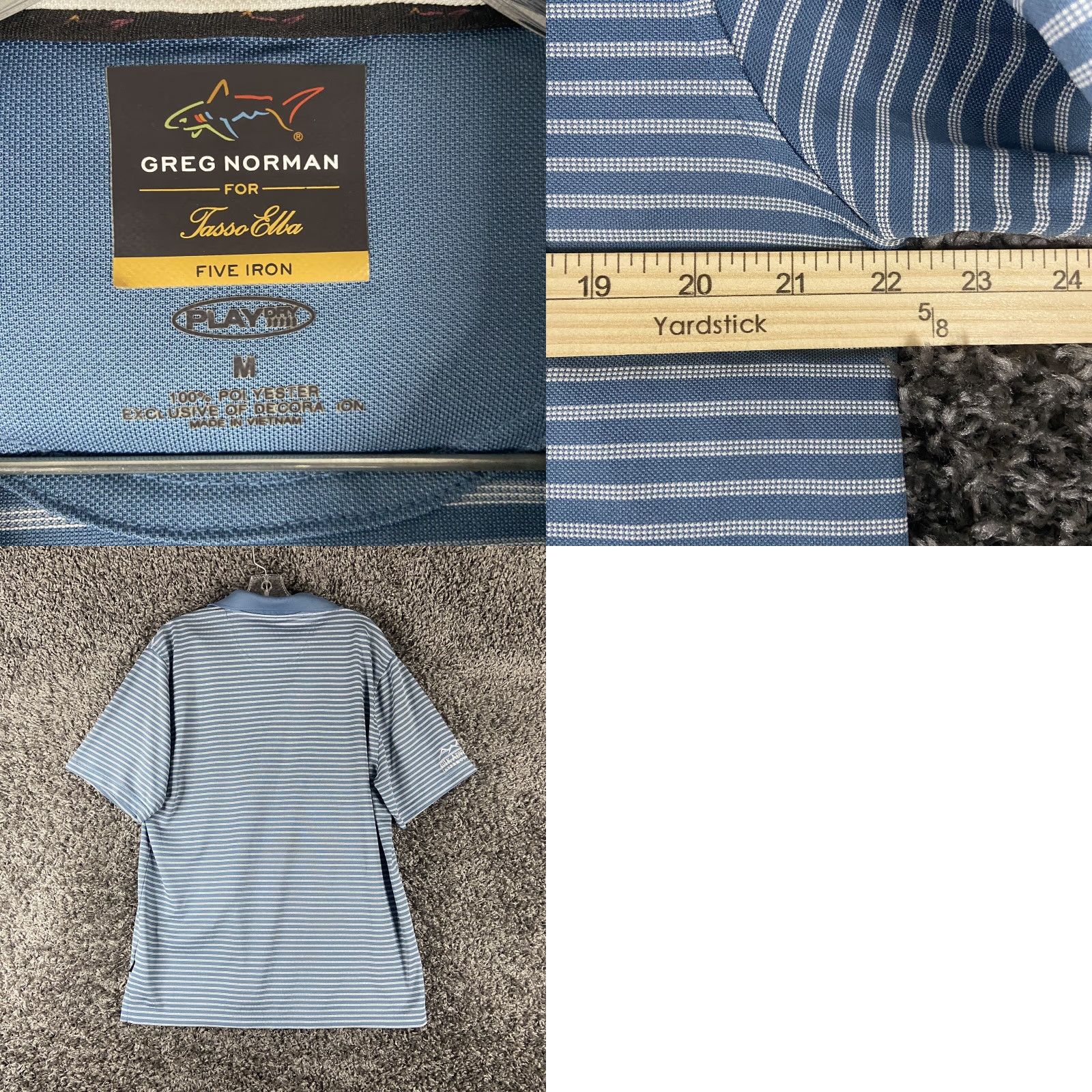 Vintage GREG NORMAN Play Dry Five Iron Polo Shirt Men M Blue Striped Polo M Mens Size US M / EU 48-50 / 2 - 8 Thumbnail