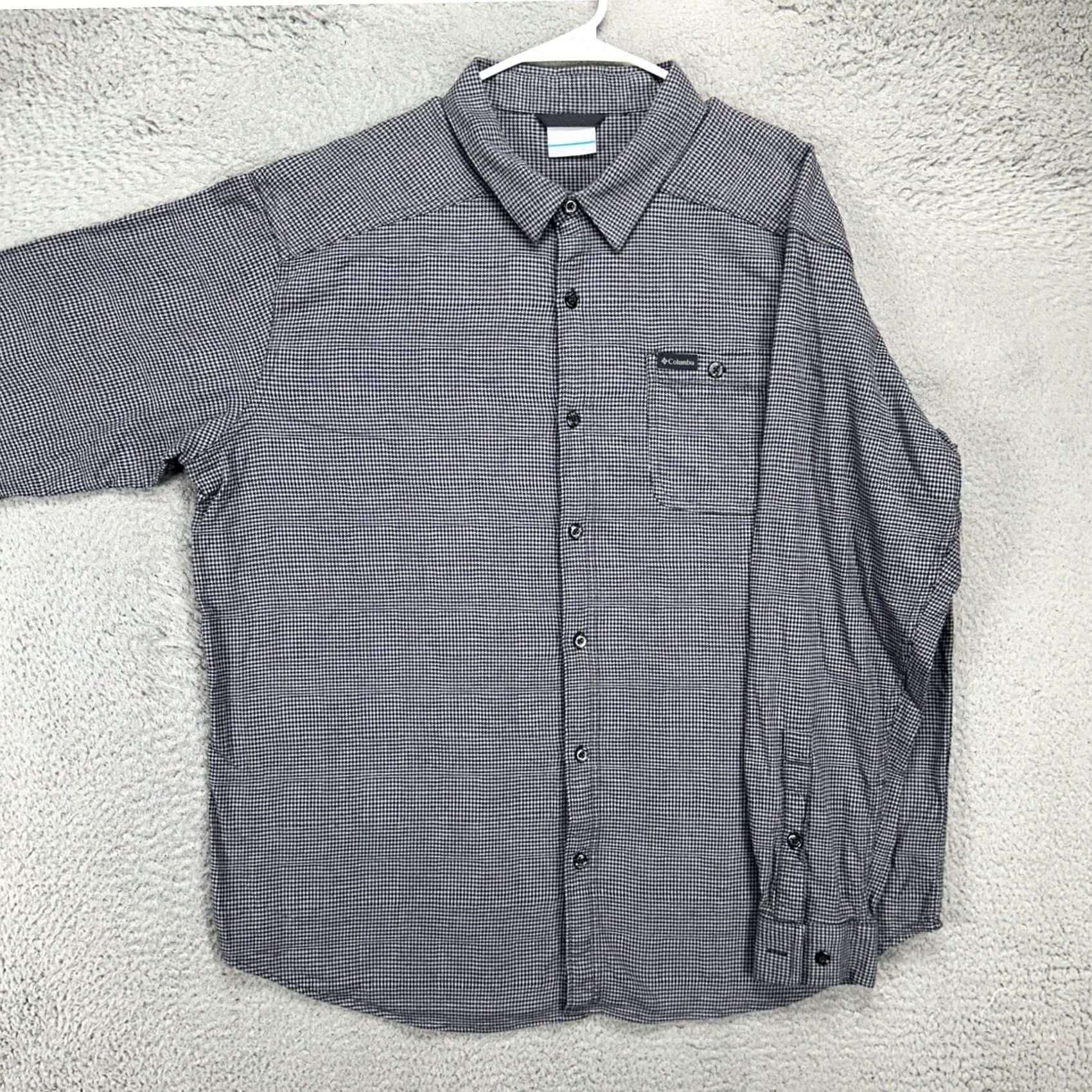 Vintage Columbia Button Up Shirt XL Grey Black Houndstooth Stretch Pocket Mens Size US XL / EU 56 / 4 - 2 Thumbnail