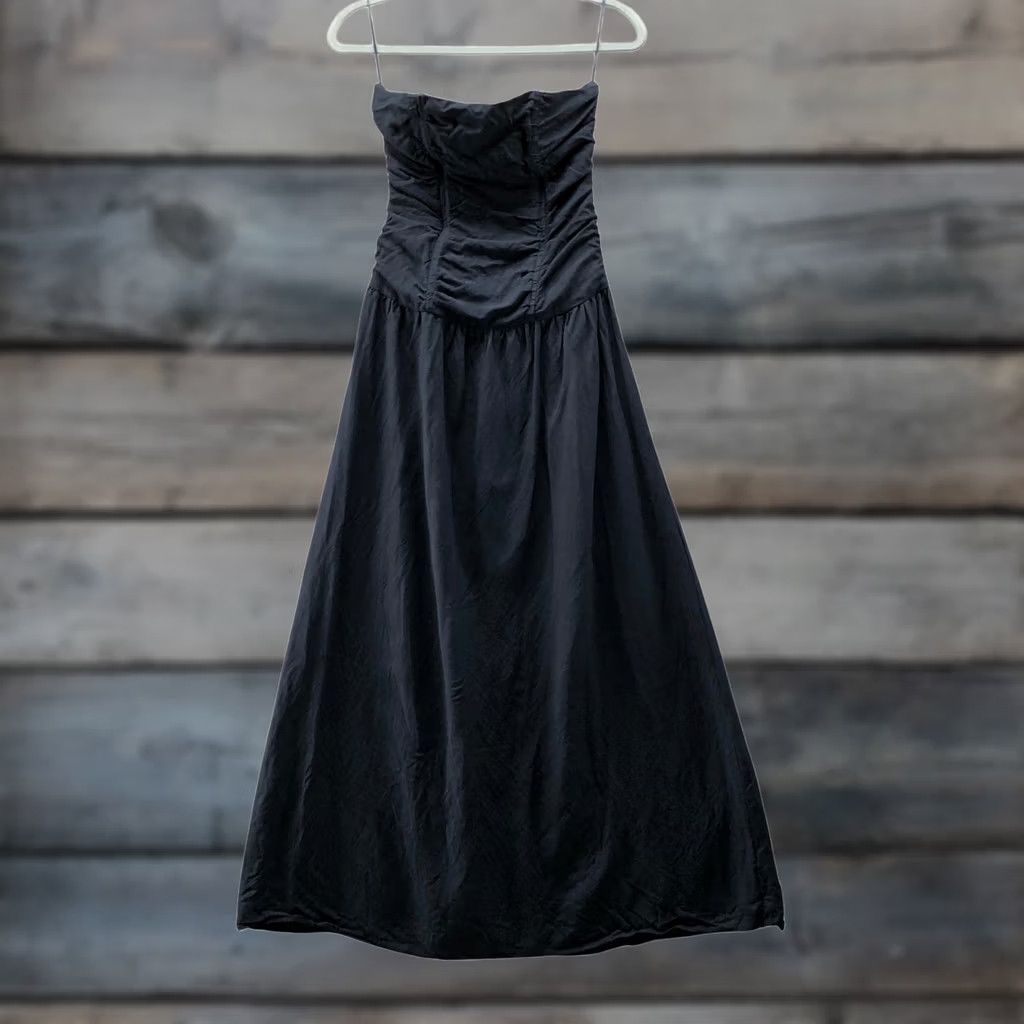 Lioness Lioness Linen Blend Strapless Maxi Dress Womens S Black Ruched A-Line Boning Size S / US 4 / IT 40 - 1 Thumbnail