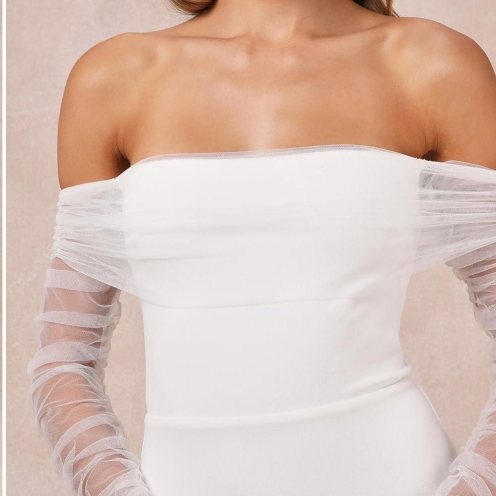 Lulus LULU's Beautifully Beloved White Mesh Off-the-Shoulder Gown Size S / US 4 / IT 40 - 2 Thumbnail
