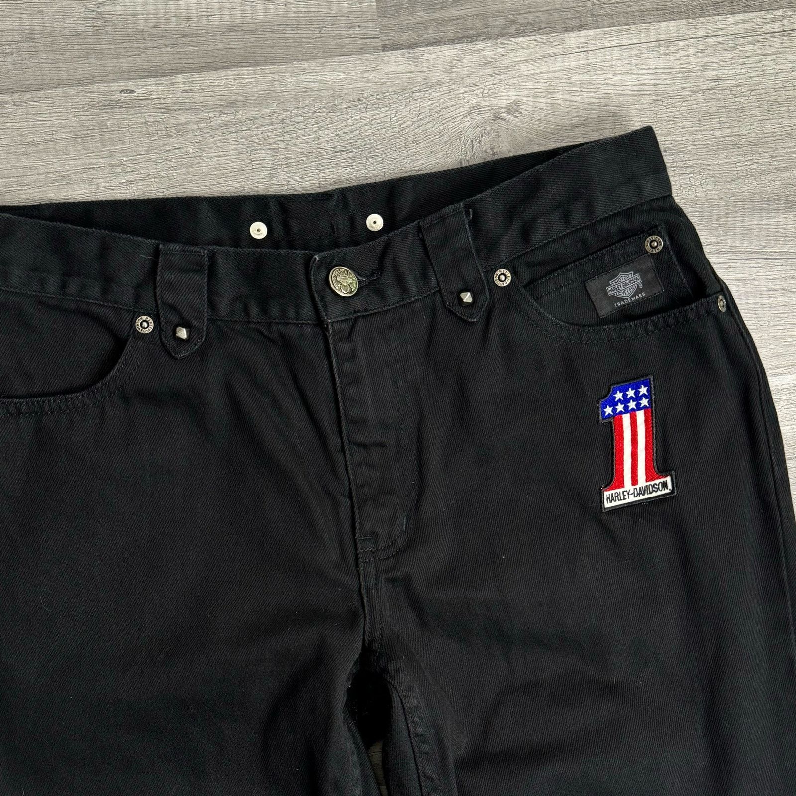 Harley Davidson Harley-Davidson Jeans Black #1 Patch Boot Cut Midrise Size 8 Size 30" / US 8 / IT 44 - 2 Thumbnail