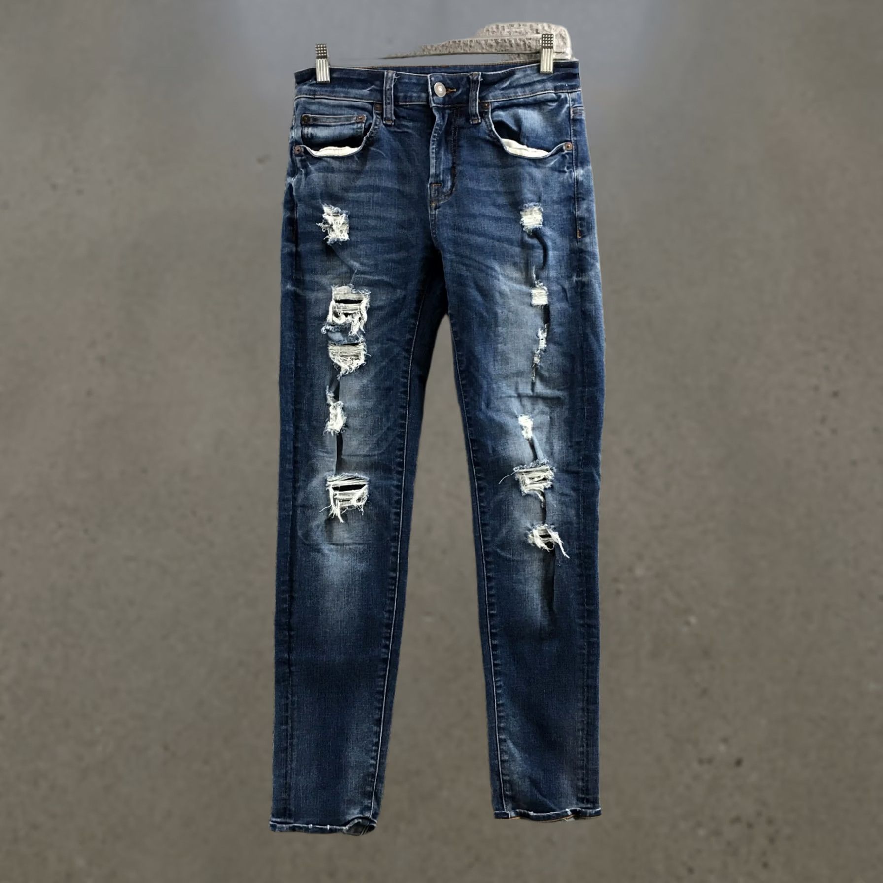 American Eagle Outfitters American Eagle Outfitters Denim Skinny Jeans Mens 28x32 Blue Distressed Pockets Low Rise Slim 5-Pocket Design Mens Jeans Size US 28 / EU 44 - 1 Thumbnail