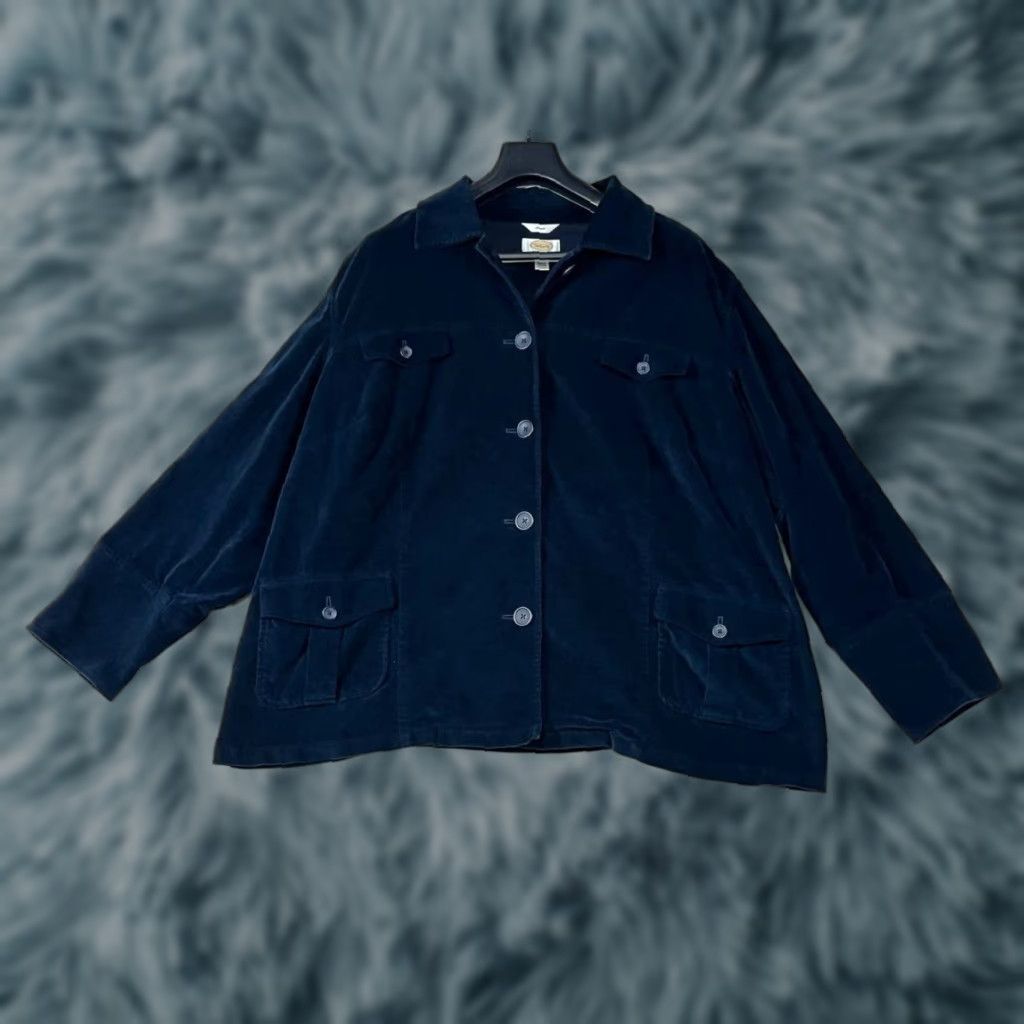 Talbots VINTAGE Talbots Velvet Button Down Coat 22W Long Sleeve Blue Womens Stretch Velvet Coat 22W Womens Size 3XL / US 20-22 - 1 Thumbnail