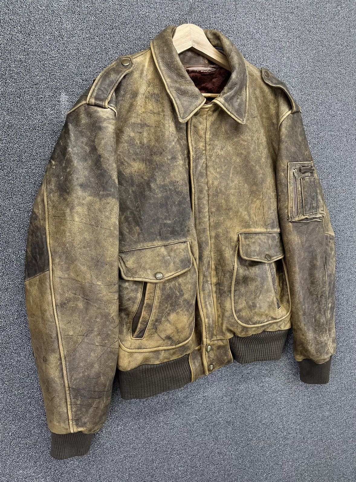 Alpha Industries × Vintage Vintage 90s Alpha Trashed Leather Jacket Size US M / EU 48-50 / 2 - 2 Thumbnail