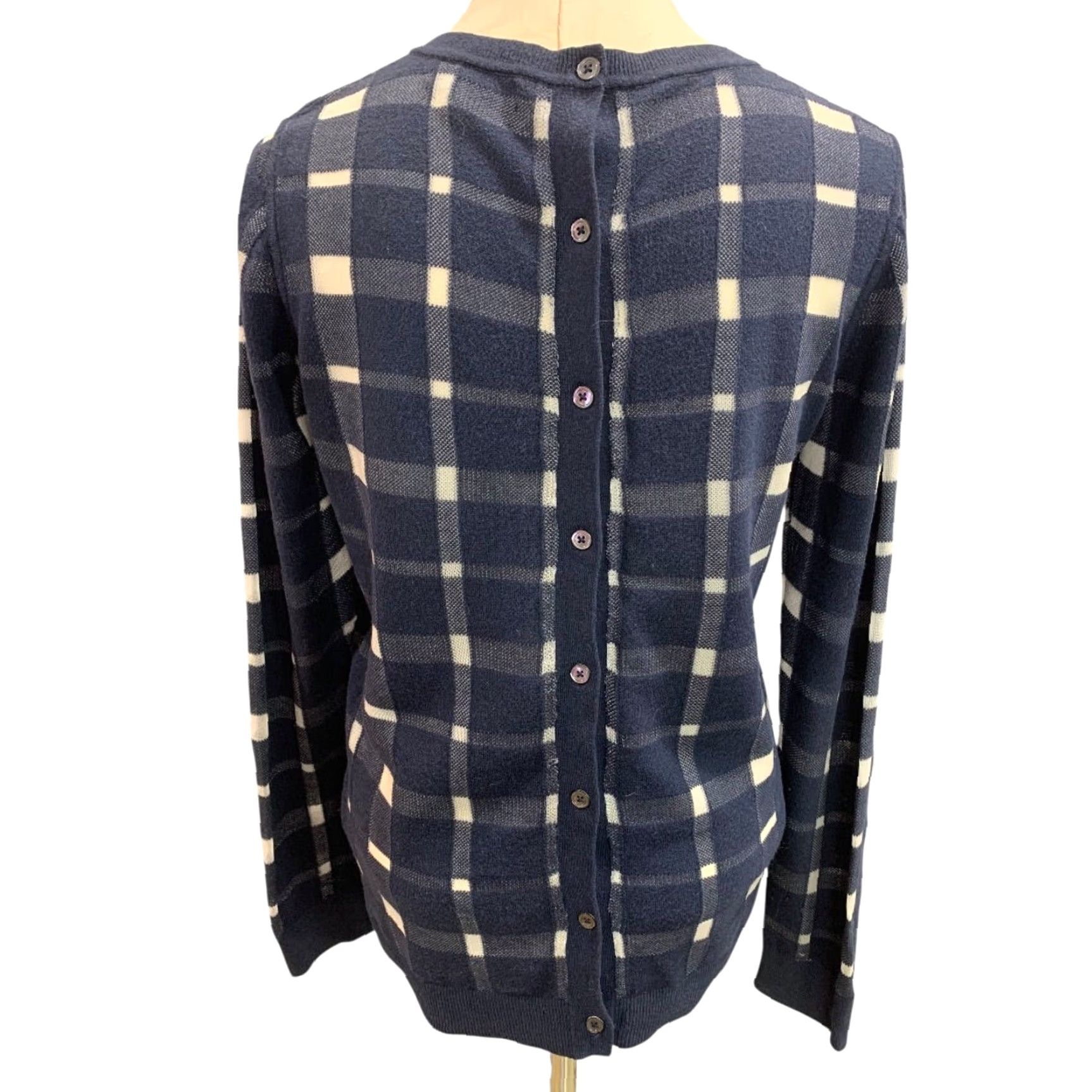 Banana Republic VINTAGE Banana Republic Womens Plaid Button Back Sweater Navy Blue M Pullover Knit Size M / US 6-8 / IT 42-44 - 5 Thumbnail