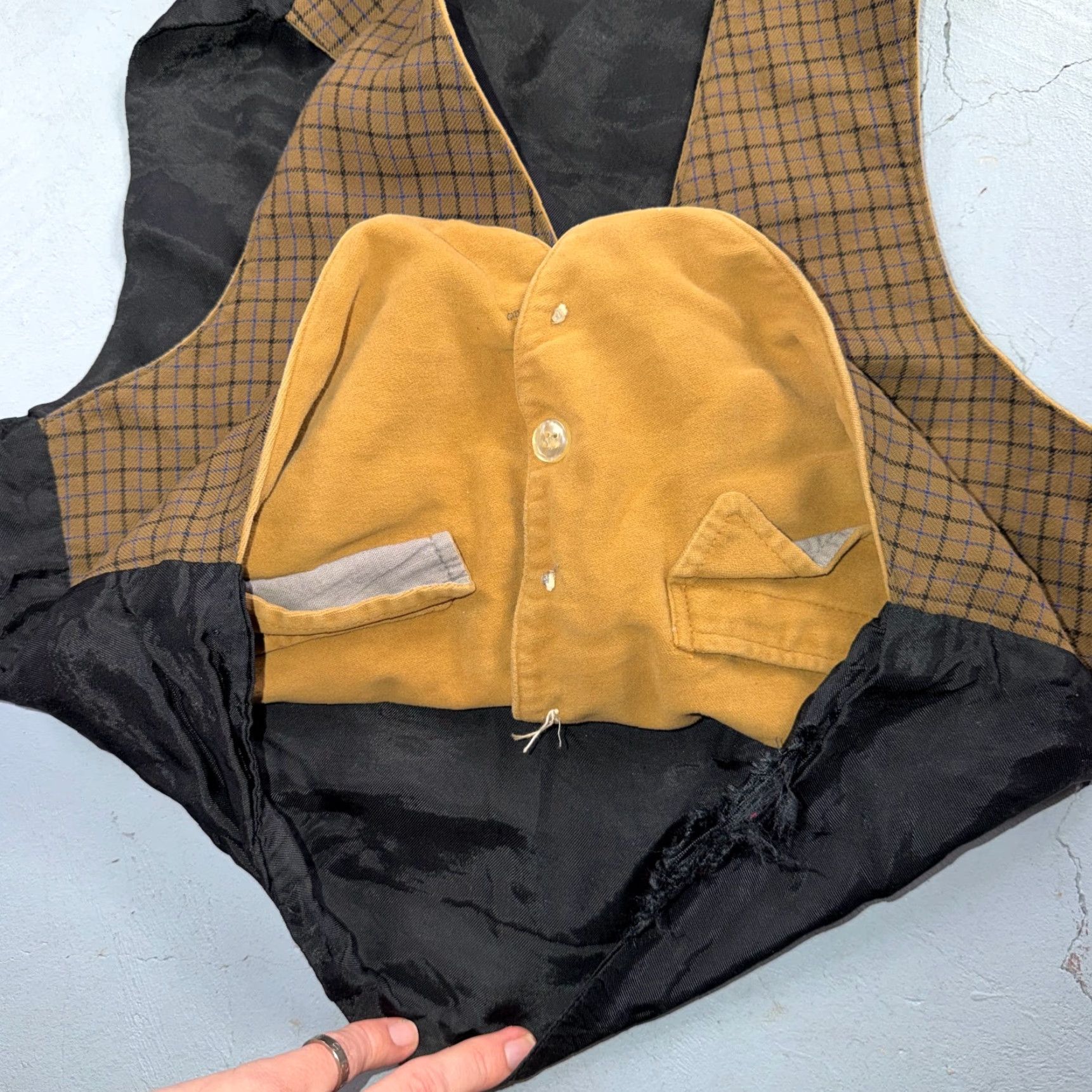 Vintage VTG Vest Mens Black Waistcoat S Wool Double Sided Plaid Buckle Back City Retro 1940s 1950s Vintage Mens Clothing Size US S / EU 44-46 / 1 - 6 Thumbnail
