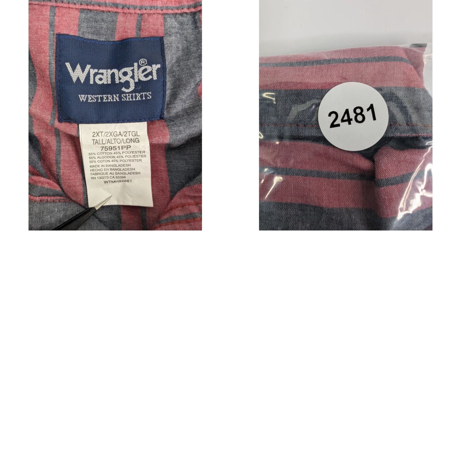 Wrangler Wrangler Button-Up Shirt Men 2XT Western Cowboy Red Long Sleeve Pearl Snap Cotton Polyester Striped Workwear Casual Travel Regular Fit Big & Tall Mens Size US XXL / EU 58 / 5 - 8 Thumbnail