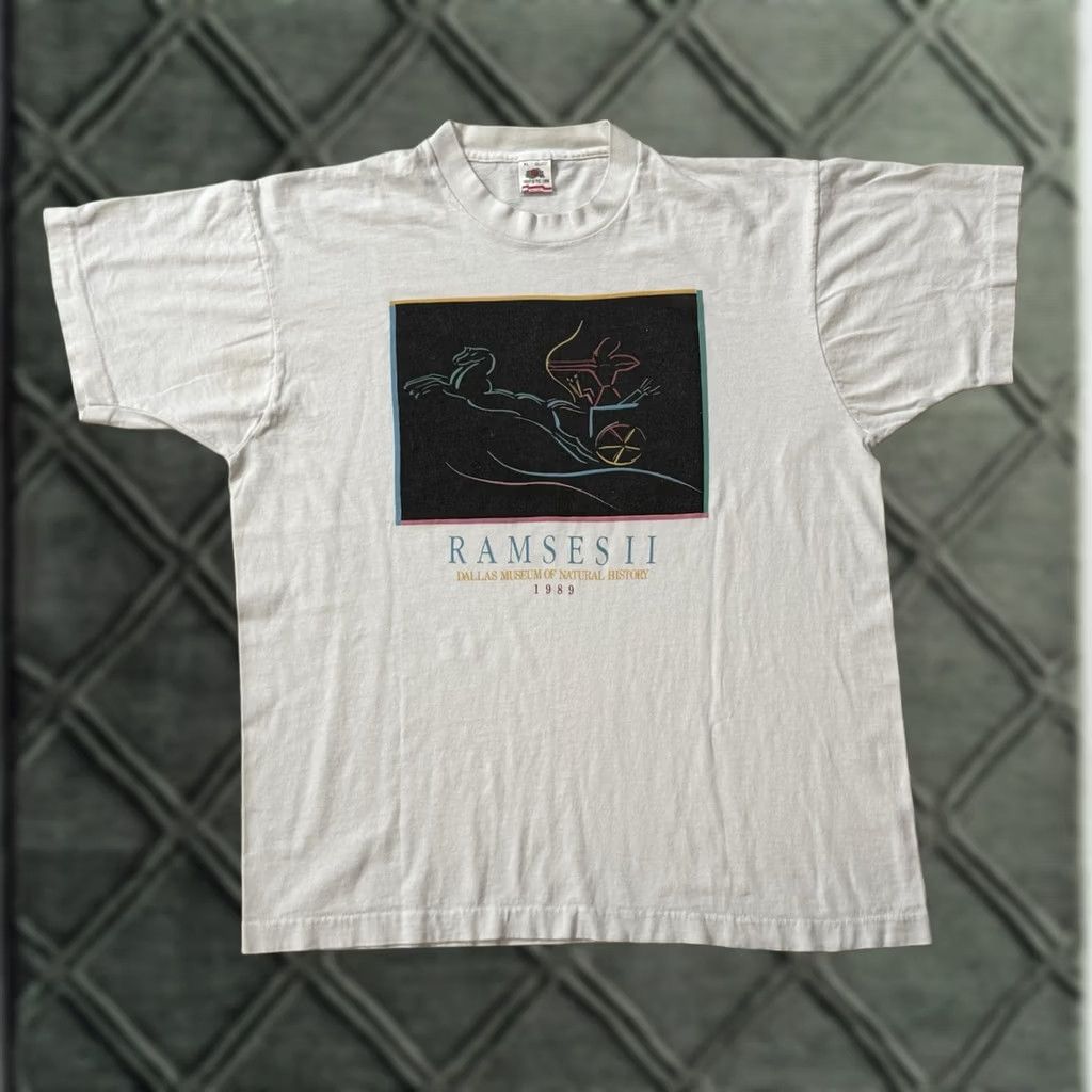 Fruit Of The Loom VINTAGE Dallas Museum of Natural History Ramses II Shirt XL Egypt Crew Neck Graphic Print Cotton White Nike? Size US XL / EU 56 / 4 - 1 Thumbnail