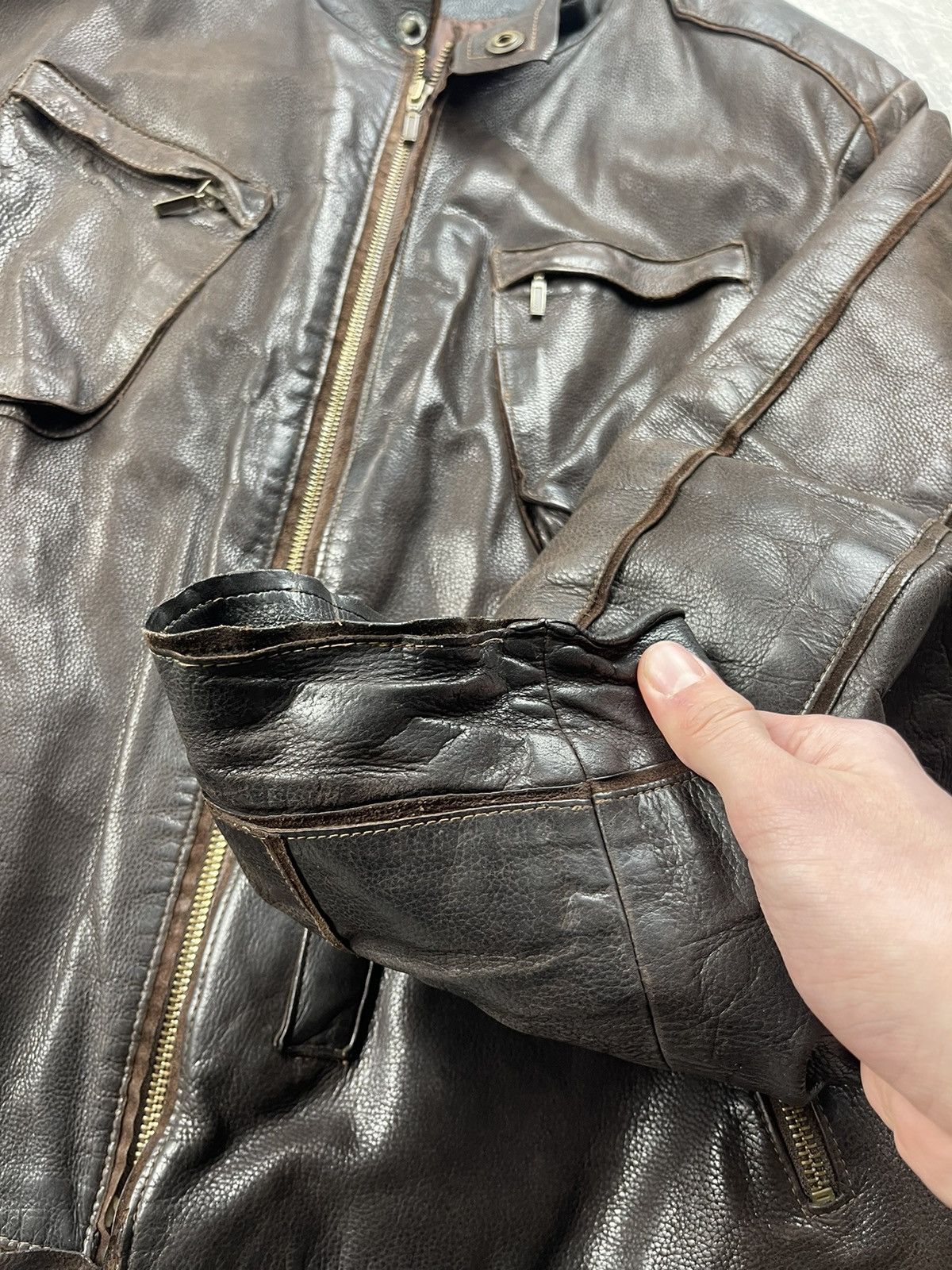 Harley Davidson × Vintage Vintage Harley Davidson 90s Leather Brown Biker Jacket Size US XL / EU 56 / 4 - 15 Thumbnail