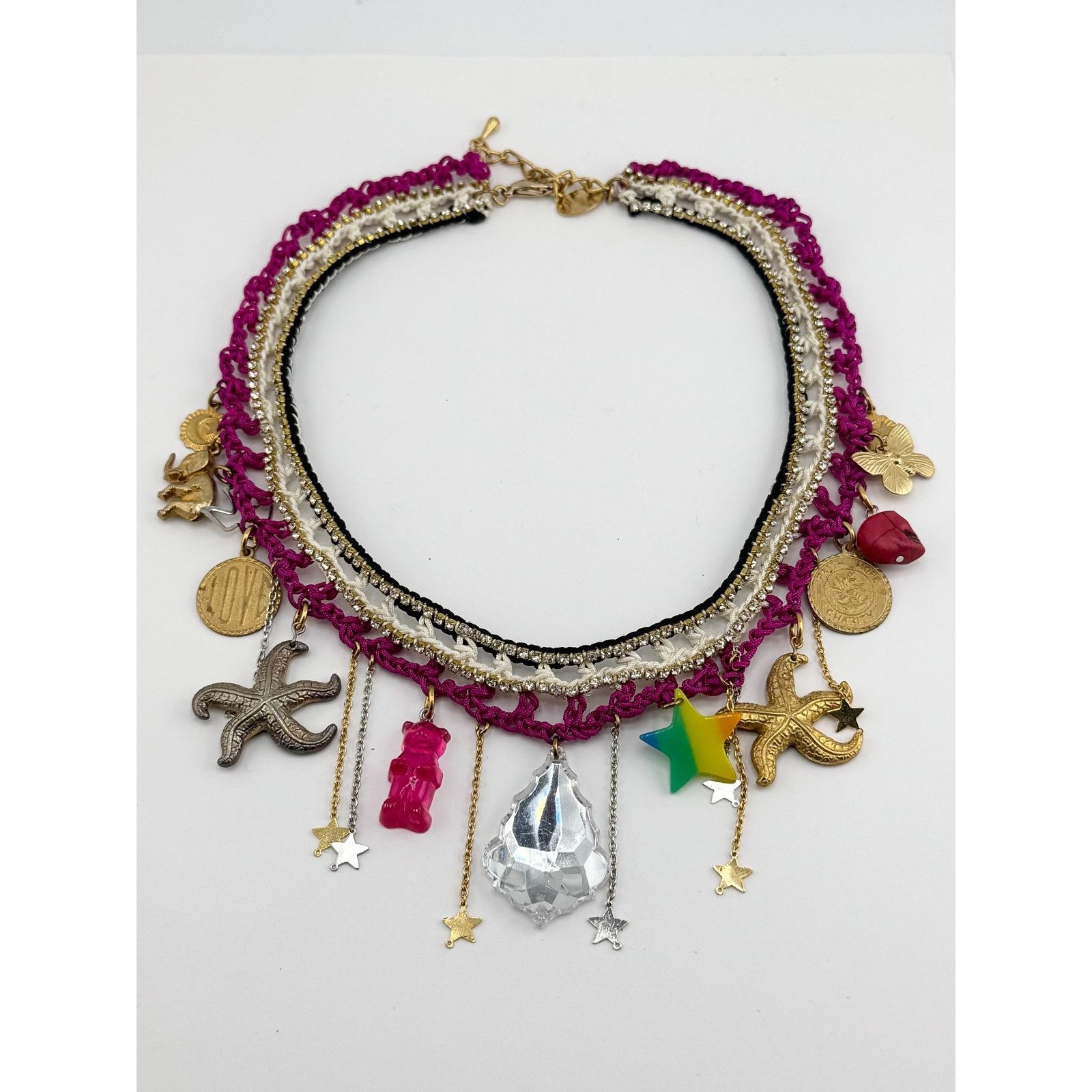 Vintage Vintage crochet knit rhinestone collar charm necklace Size ONE SIZE - 5 Thumbnail