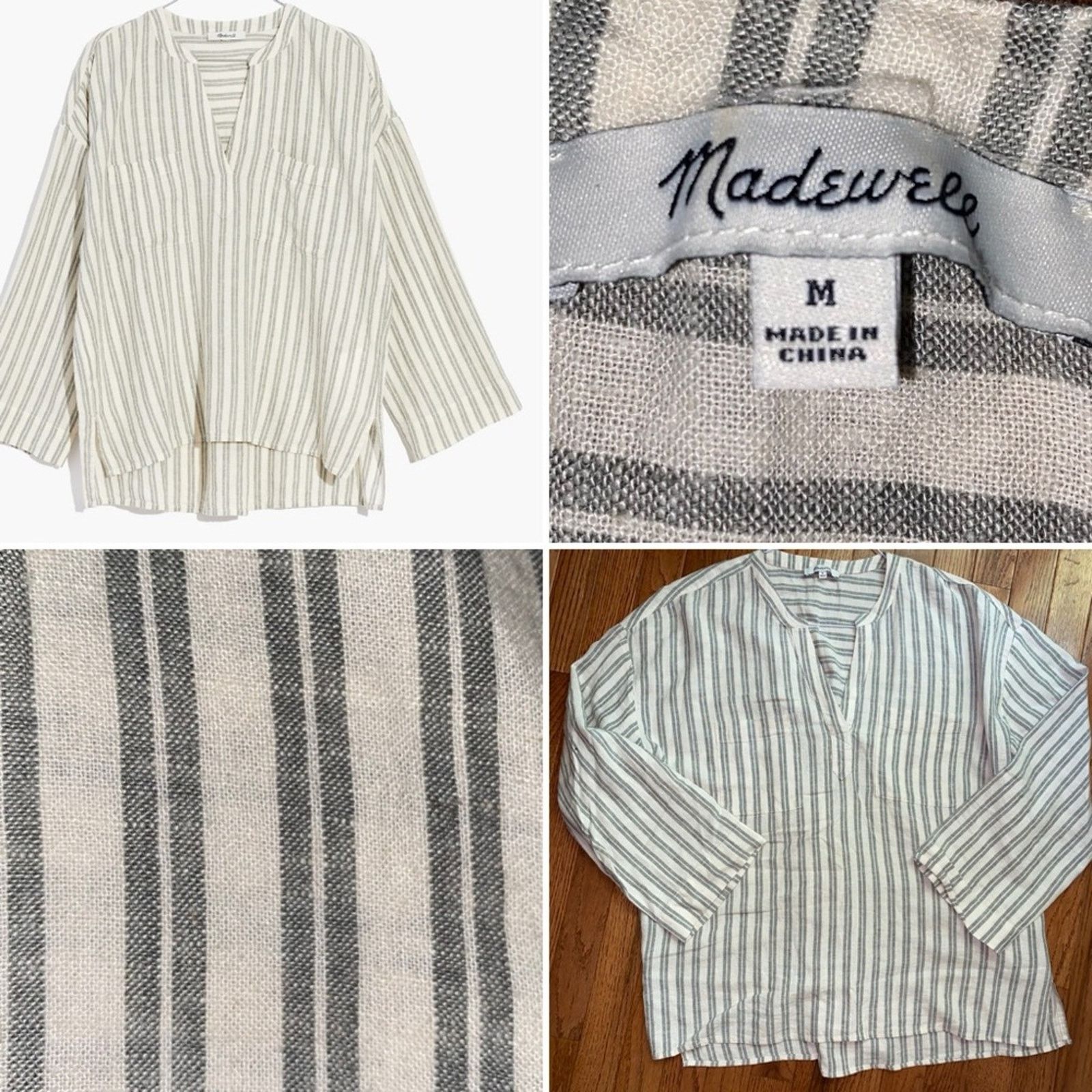 Madewell Madewell $82 Linen-Blend Lakeline Shirt Gray Stripe Womens M Size M / US 6-8 / IT 42-44 - 1 Thumbnail