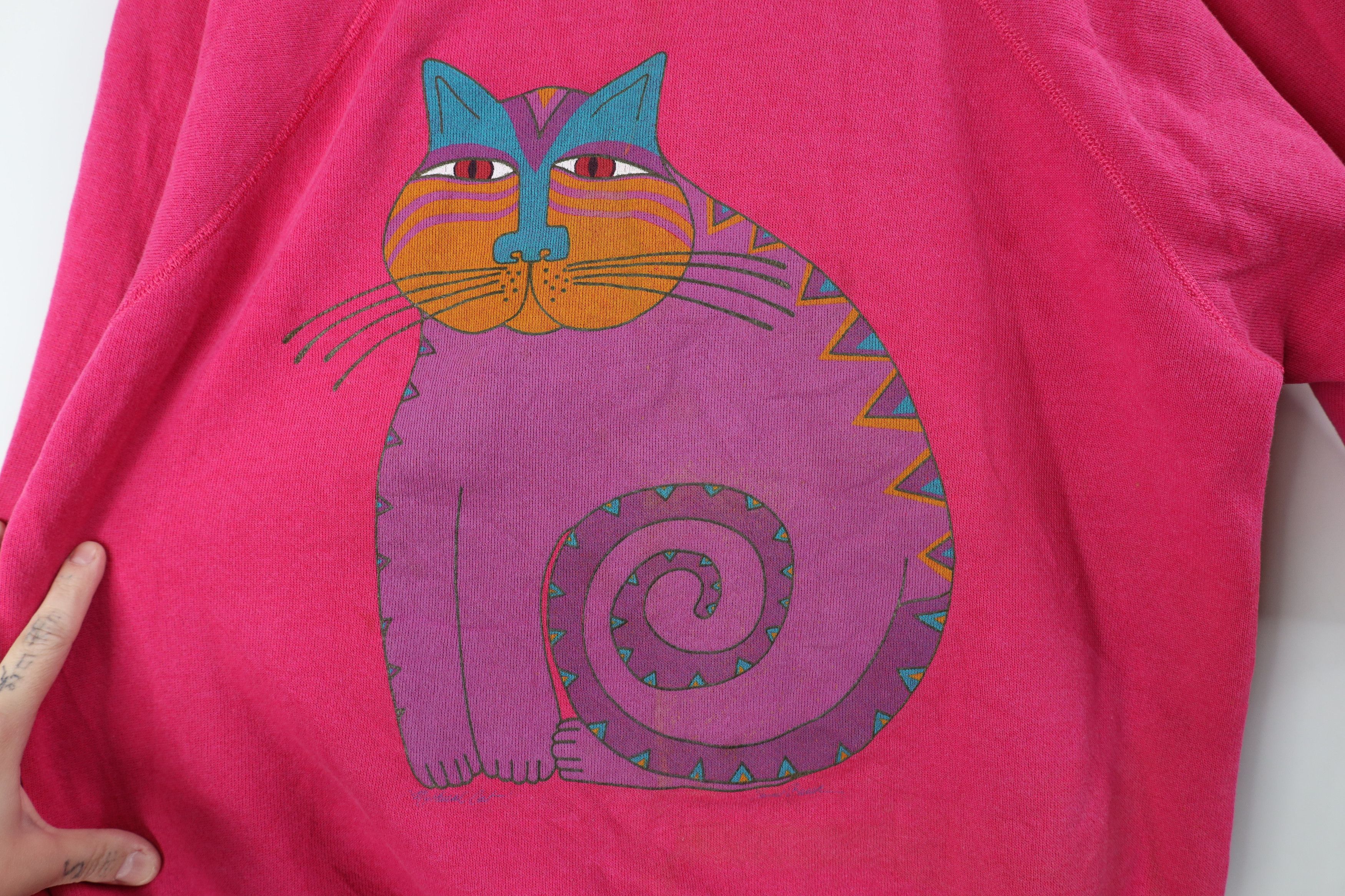 Vintage Vintage 90s Streetwear Art Cat Kitten Sweatshirt Pink USA Size M / US 6-8 / IT 42-44 - 4 Thumbnail