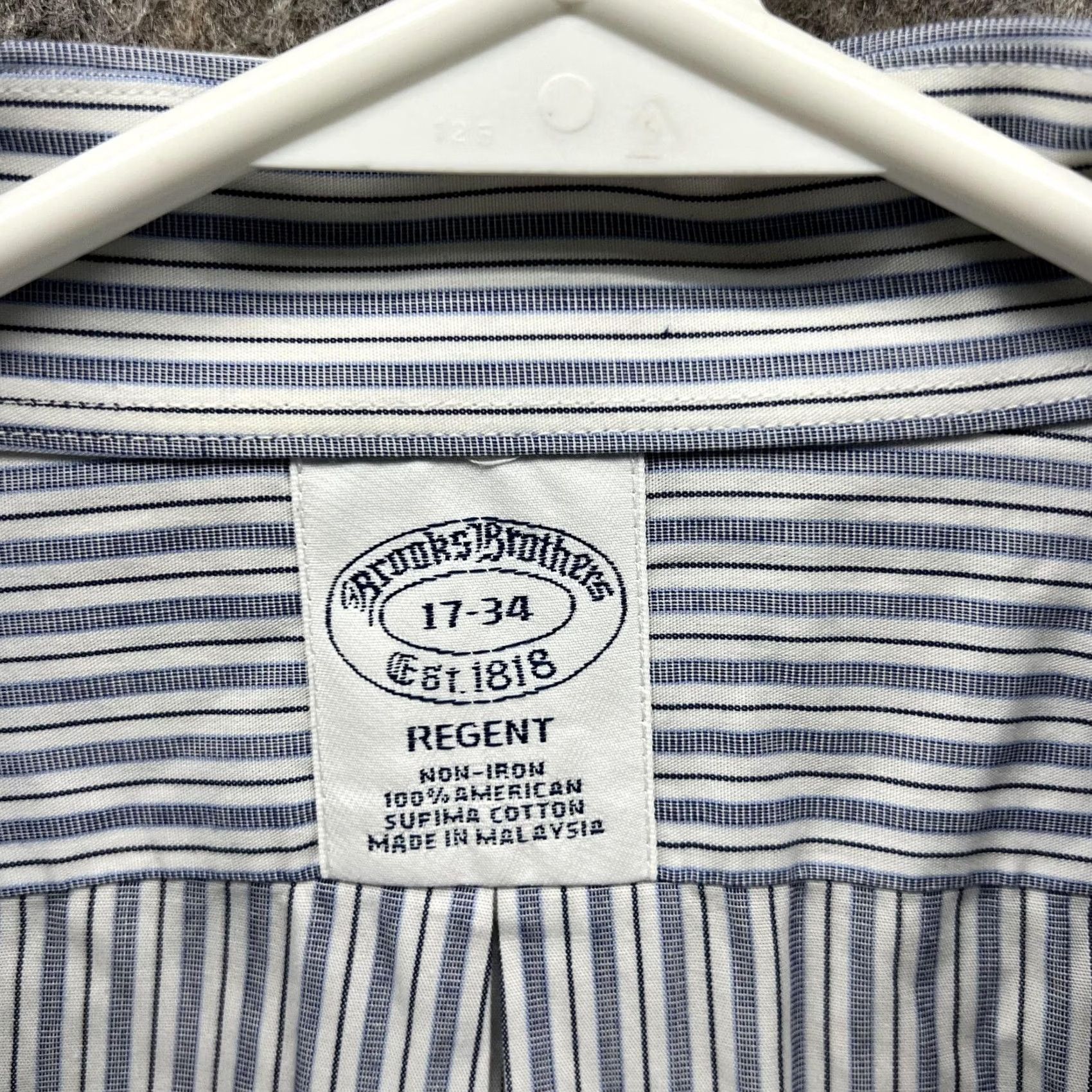 Brooks Brothers Brooks Brothers Shirt Men 17 34 White Blue Striped Button-Down Regent Casual Size US XL / EU 56 / 4 - 5 Thumbnail