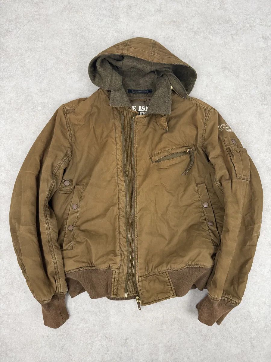 2000s Stone Island Brown Hooded Utility Bomber Jacket