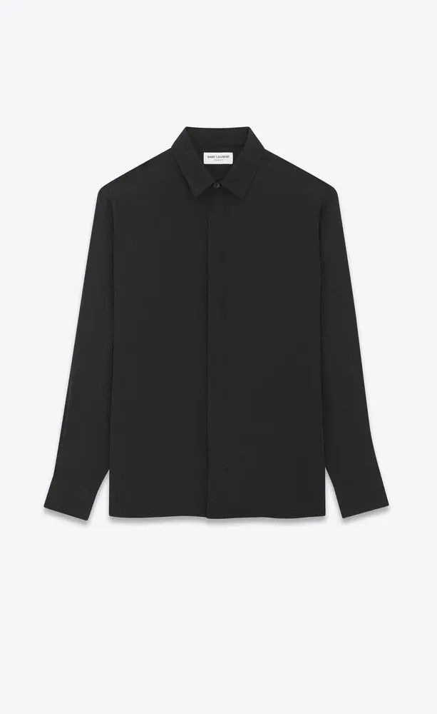 Saint Laurent Paris o1bcso1str1124 Matte And Shiny Silk Shirt in Black Size US XXS / EU 40 - 1 Thumbnail