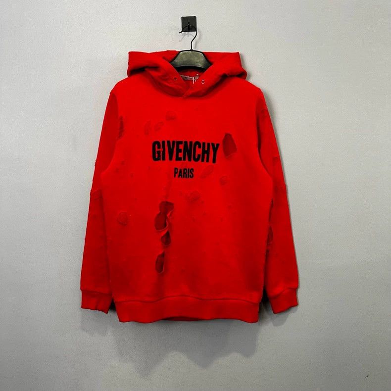 Givenchy Givenchy Red Large Ripped Hoodie Size US S / EU 44-46 / 1 - 1 Thumbnail