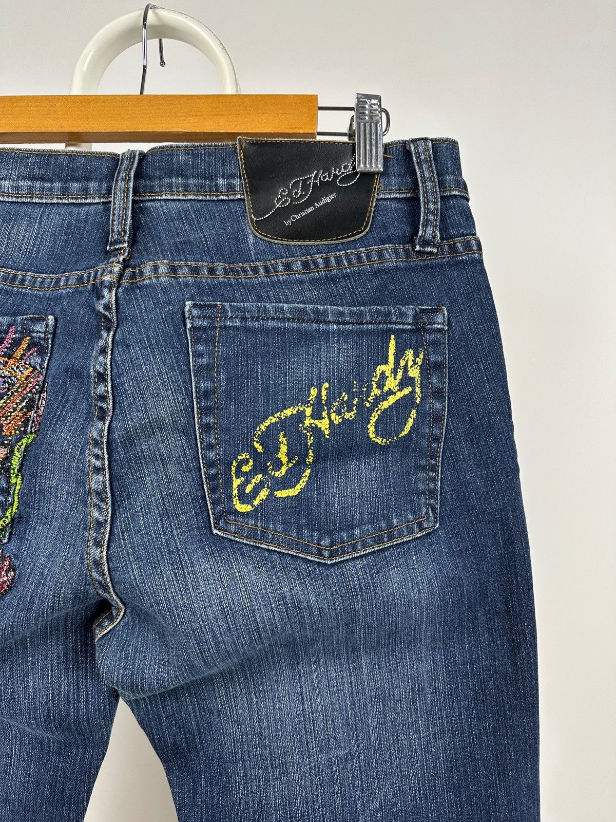 Ed Hardy Ed Hardy Rhinestones Flowers Denim Jeans Pants Size 31" - 6 Thumbnail